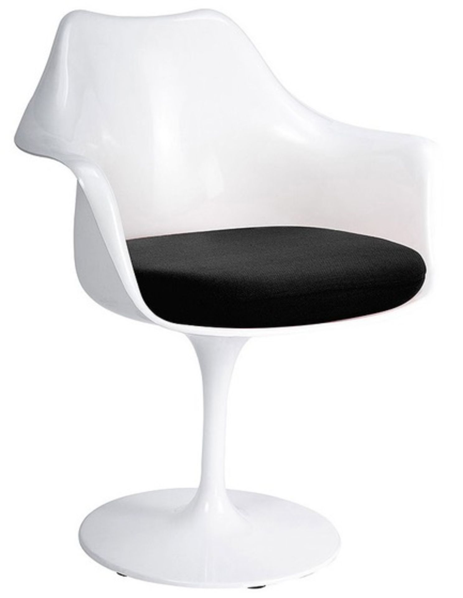1 x Eero Saarinen Inspired Tulip Armchair In White With Black Cushion - Brand New Boxed Stock