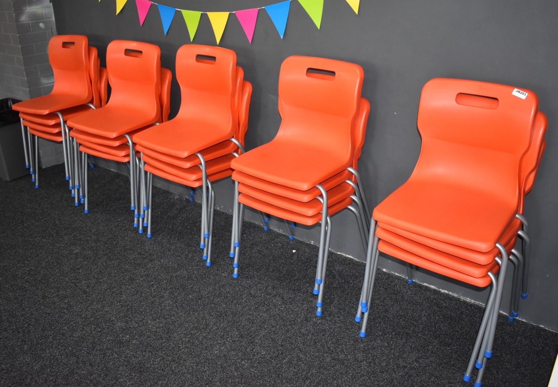 20 x Titan Stackable Chairs With Bright Orange Plastic Seats, Steel Bases and Carry Handles