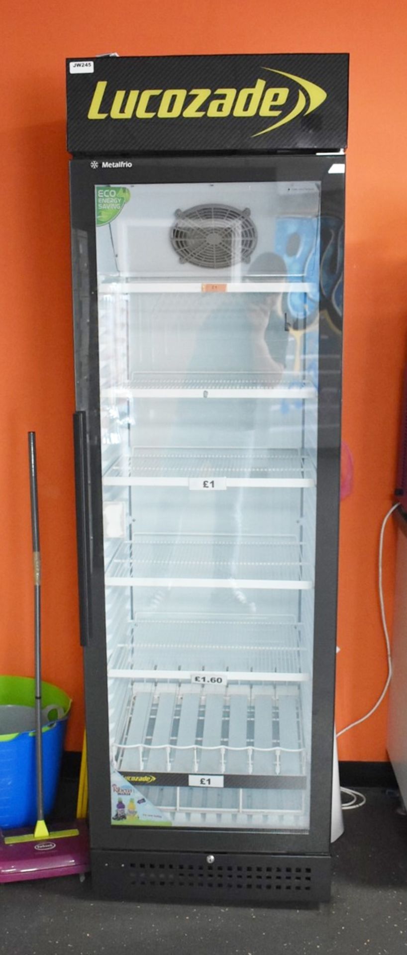 1 x Lucozade Upright Showcase Illuminated Drinks Chiller By Metalfrio - 230v - H200 x W61 x D59 - Image 2 of 10