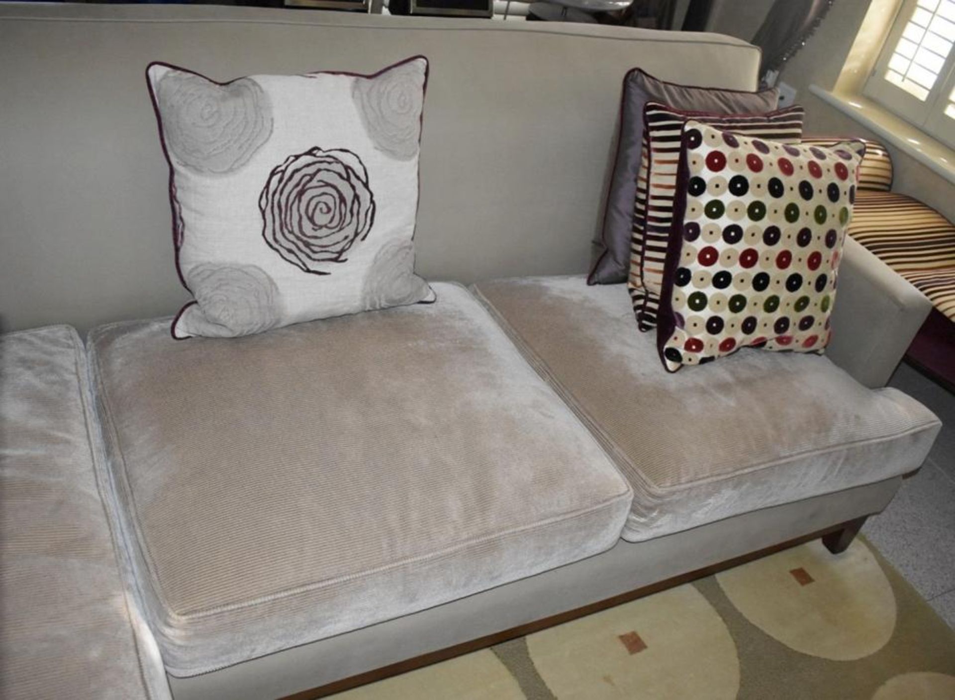 1 x Left-Hand Corner Sofa Upholstered In Light Cream Leather And Chenille Fabrics - RRP £15,000 - Image 7 of 8