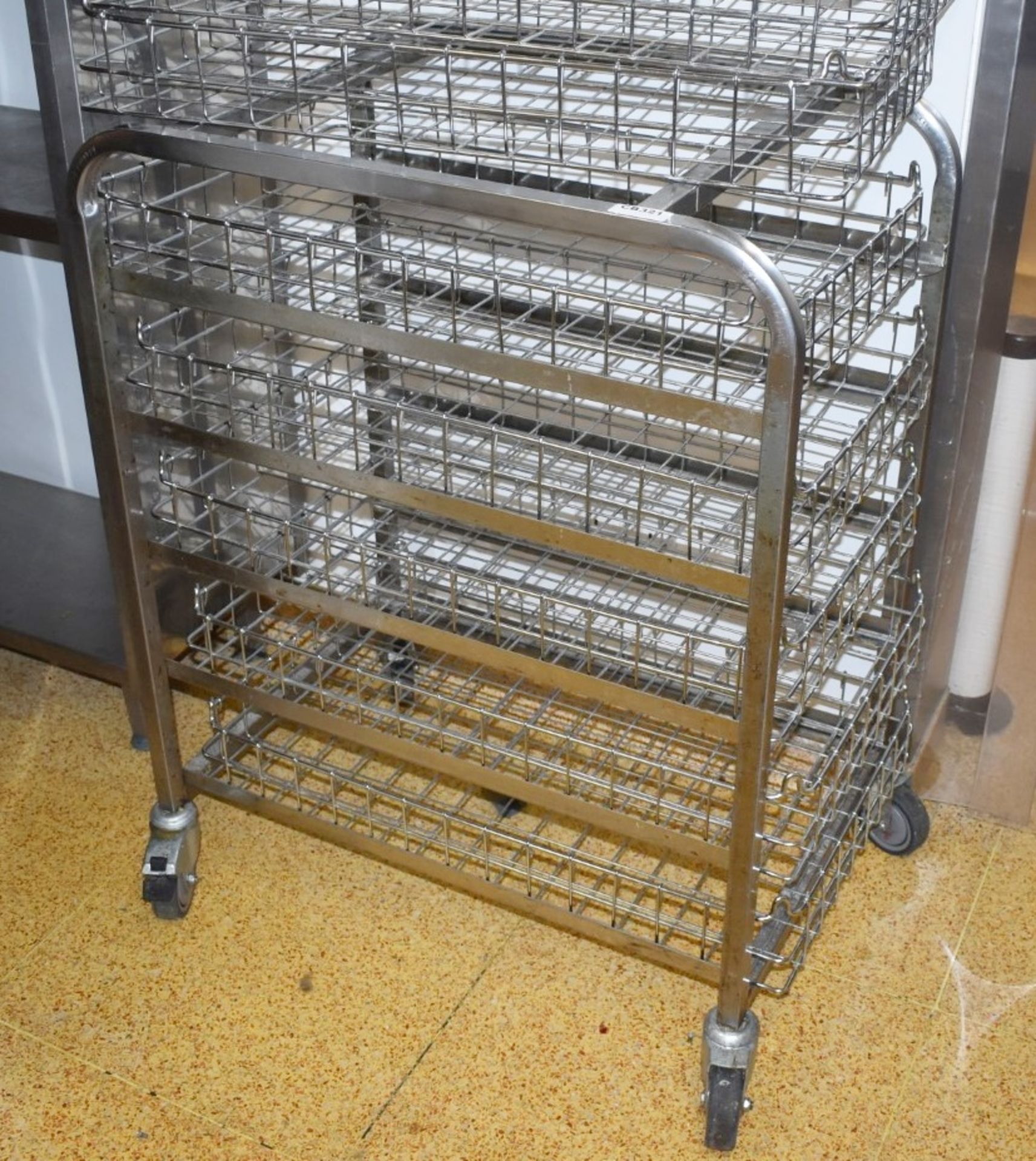 1 x Stainless Steel Basket Trolley With Lockable Castor Wheels and Five Chrome Wire Baskets - H100 x