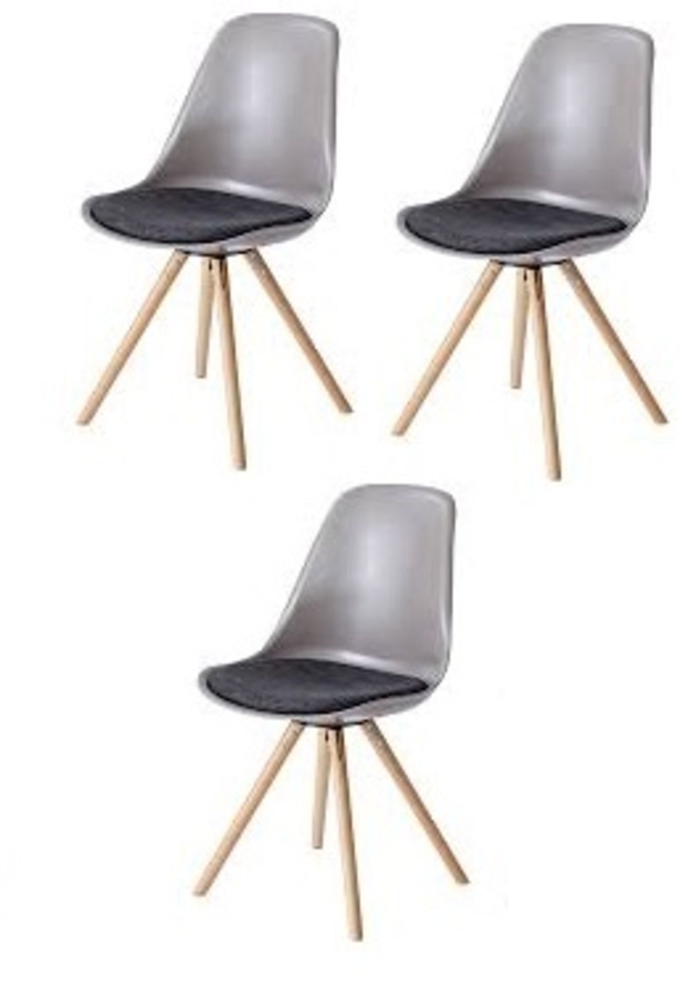 3 x Contemporary Scandinavian-style Dining Chairs in GREY - Mid Century Design With Deep Seats