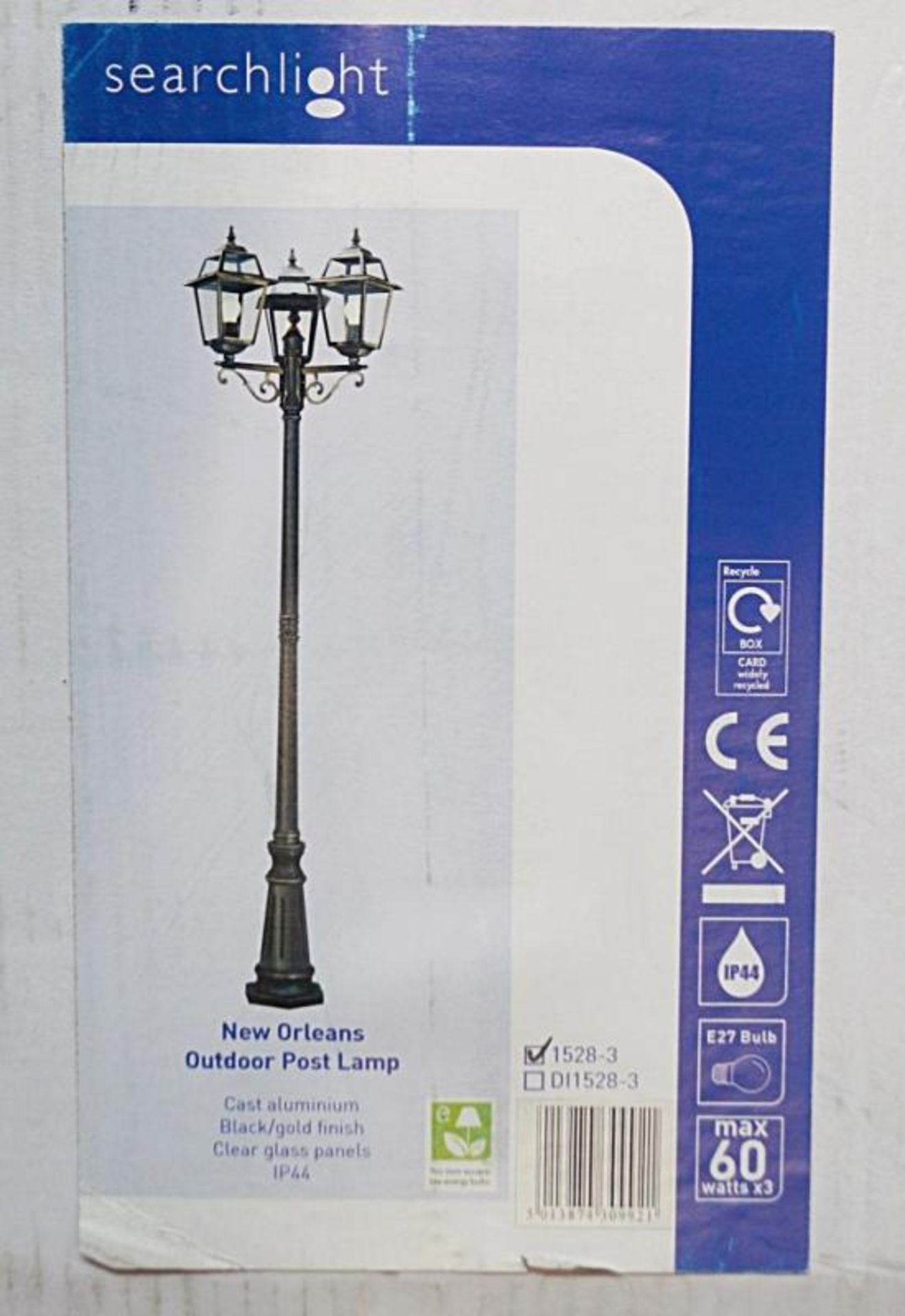 1 x New Orleans Alumininium IP44 Triple Light Lamp Post in Black and Gold - 226cm Hight - New Boxed - Bild 2 aus 2