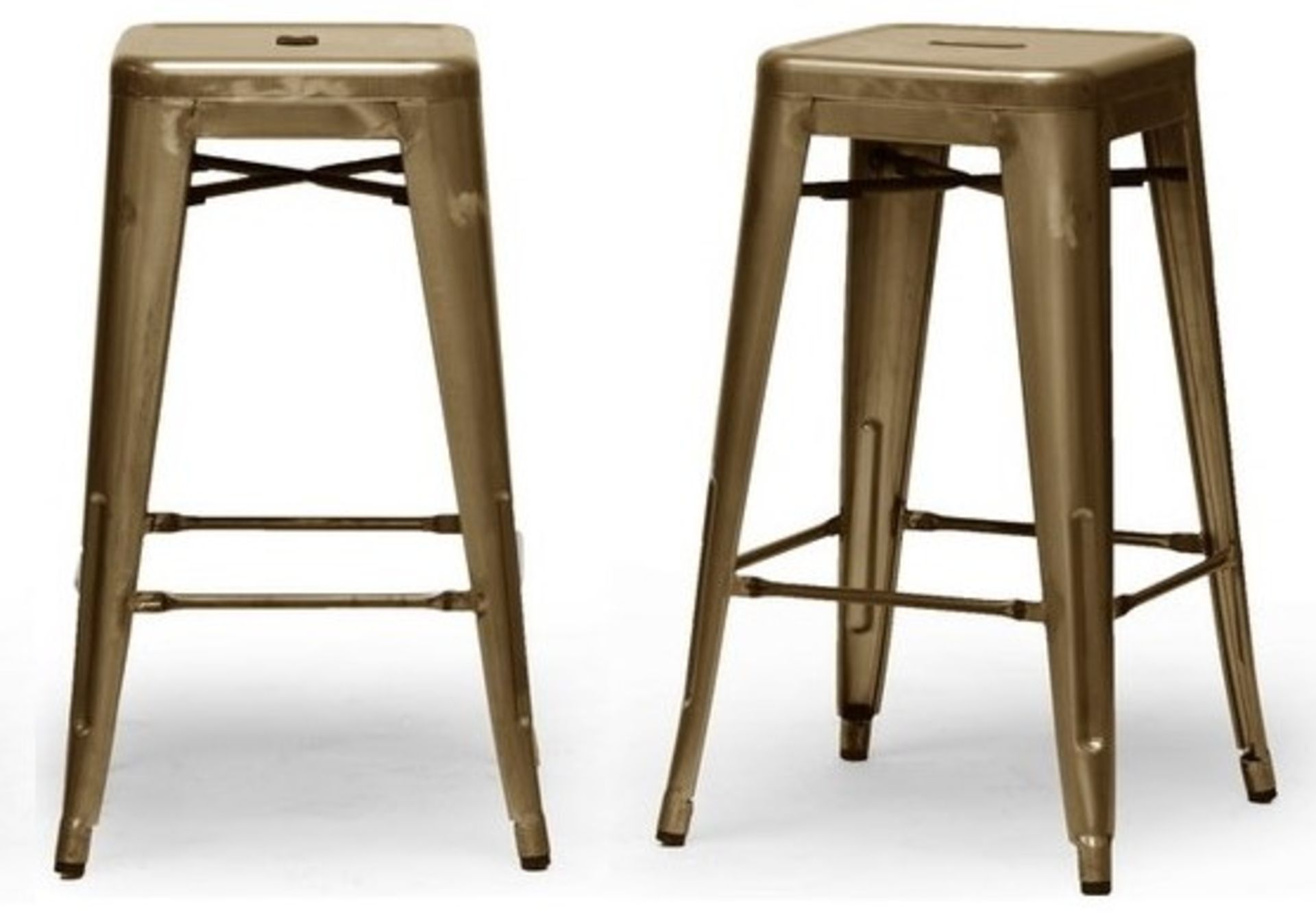 2 x Xavier Pauchard / Tolix Inspired Industrial Bronze Bar Stools - Dimensions: 44 x 44 x H65cm