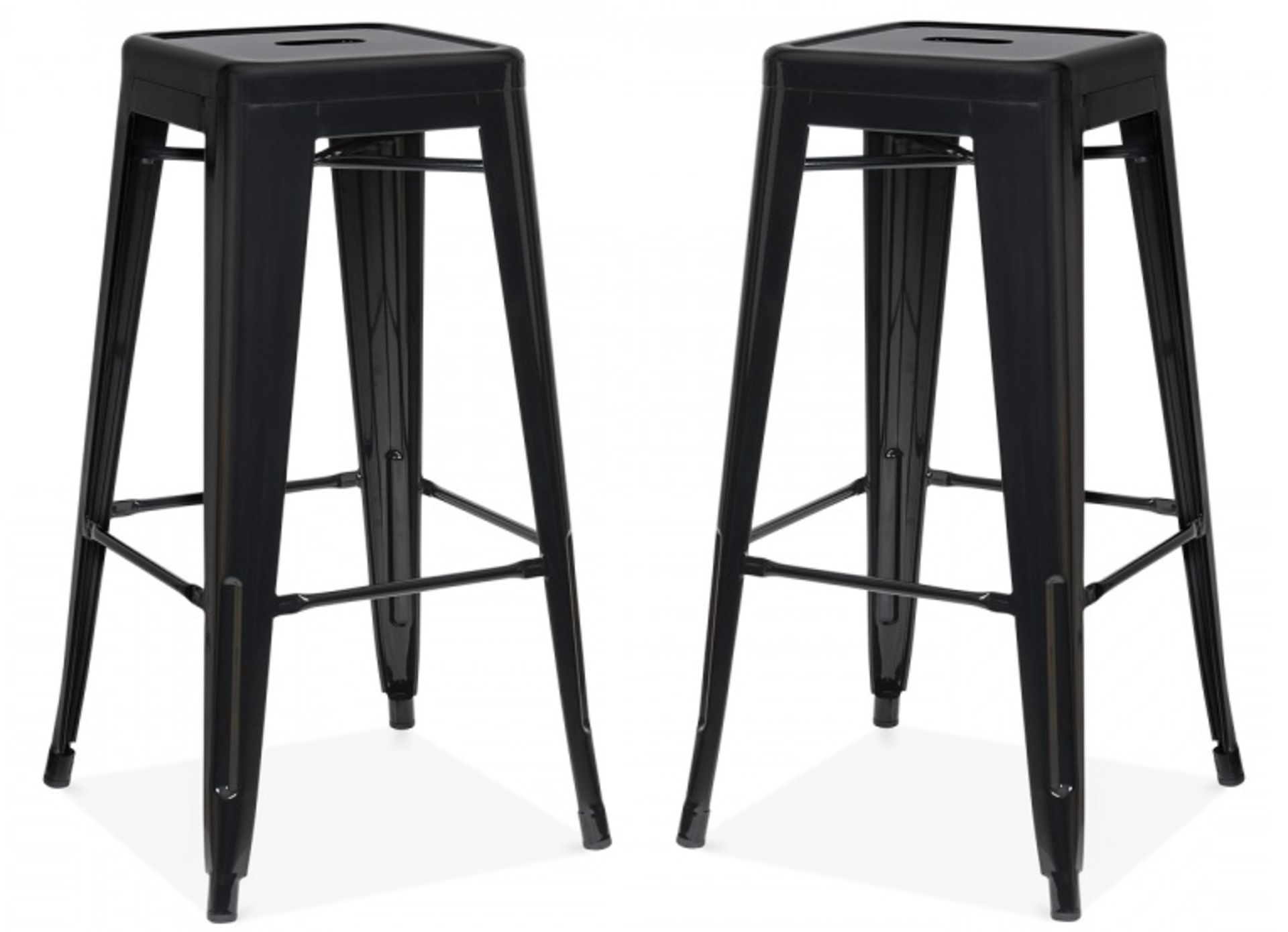 2 x Xavier Pauchard / Tolix Inspired Industrial Black Bar Stools - Dimensions: 44 x 44 x H65cm