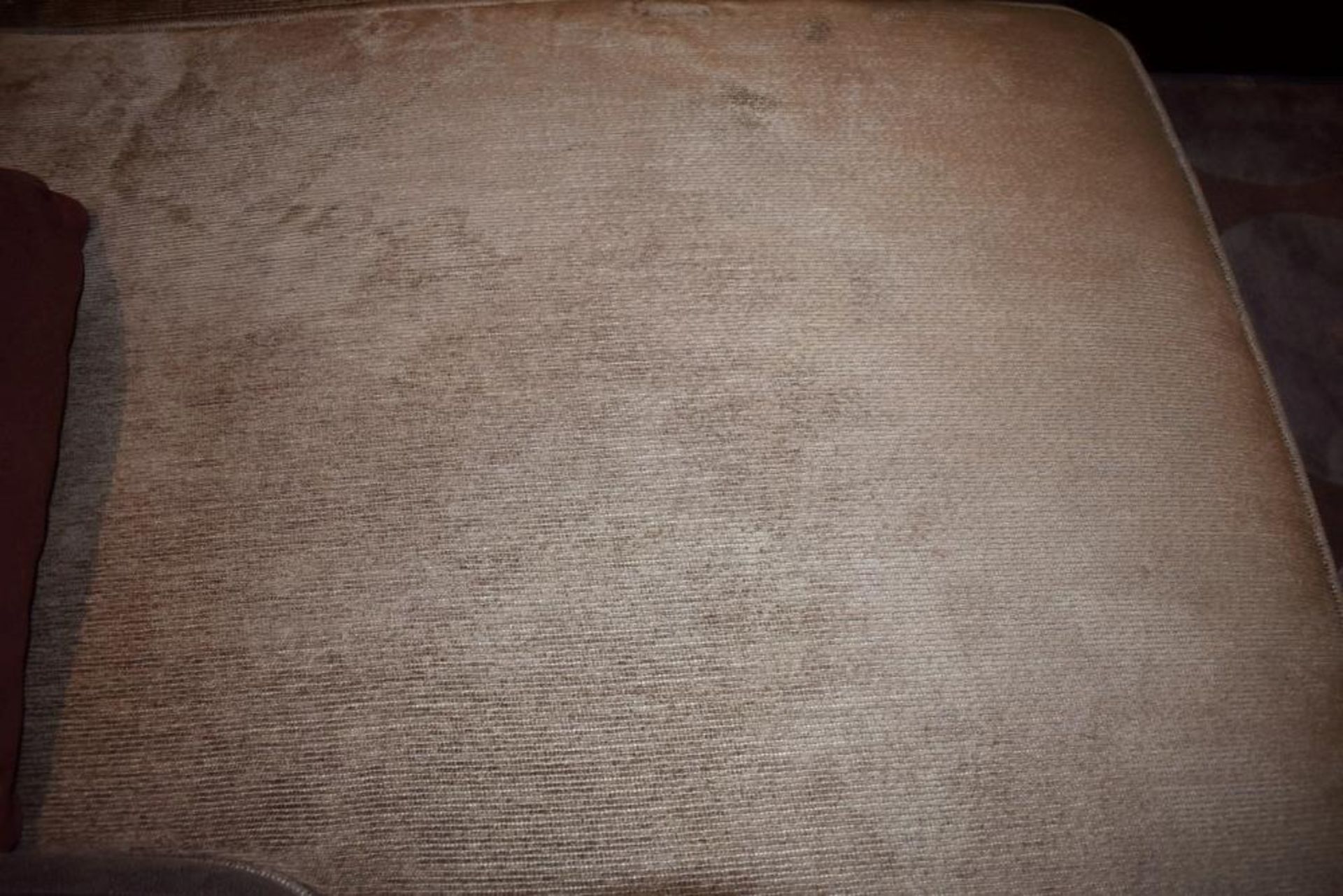 1 x Left-Hand Corner Sofa Upholstered In Light Mocha Leather And Chenille Fabrics - Includes Cushion - Image 7 of 11