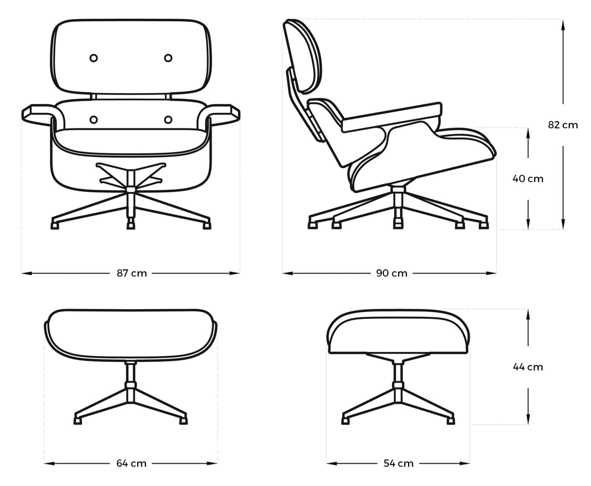 1 x Eames Inspired Lounge Chair With Ottoman - Black Leather and Walnut - Wood - Image 2 of 4