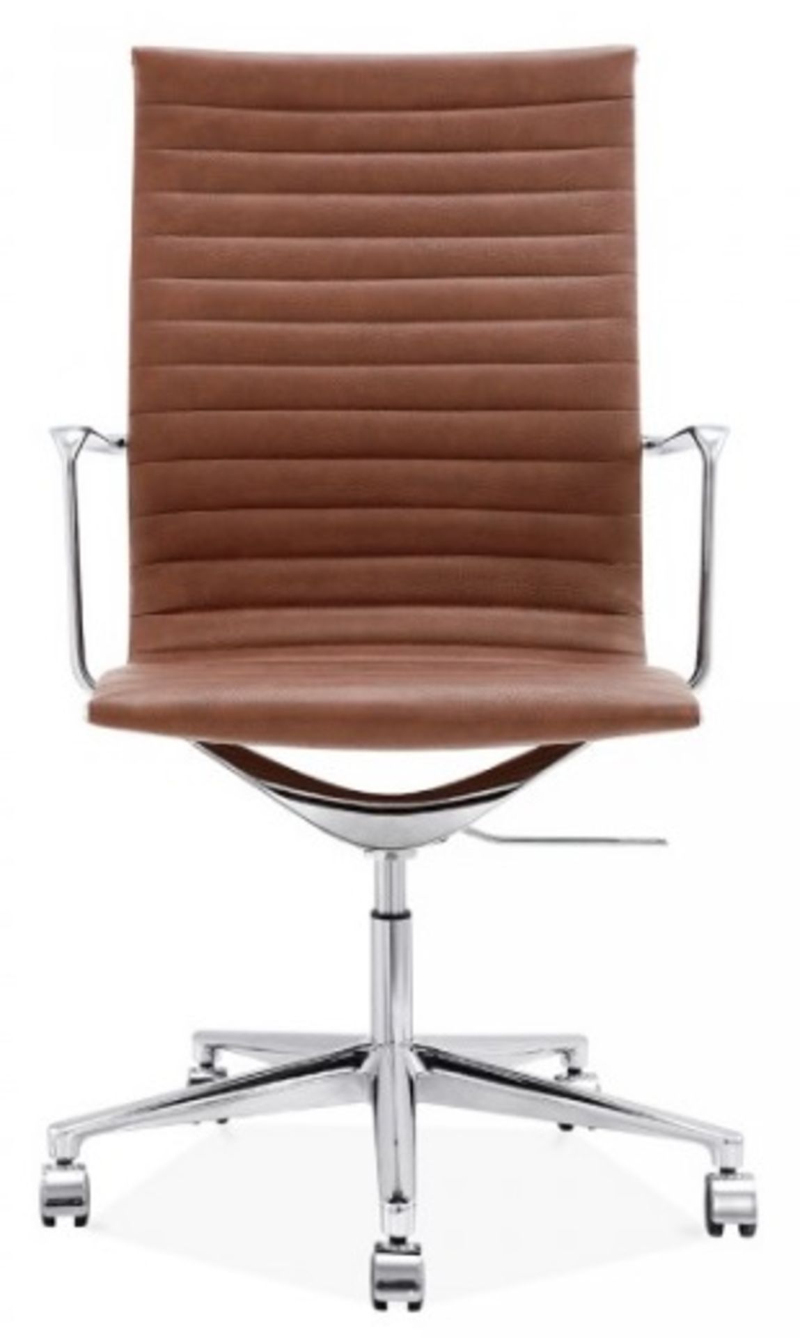 1 x LINEAR Eames-Inspired Ribbed High Back Office Swivel Chair In Brown Leather- New / Unboxed Stock - Image 3 of 5