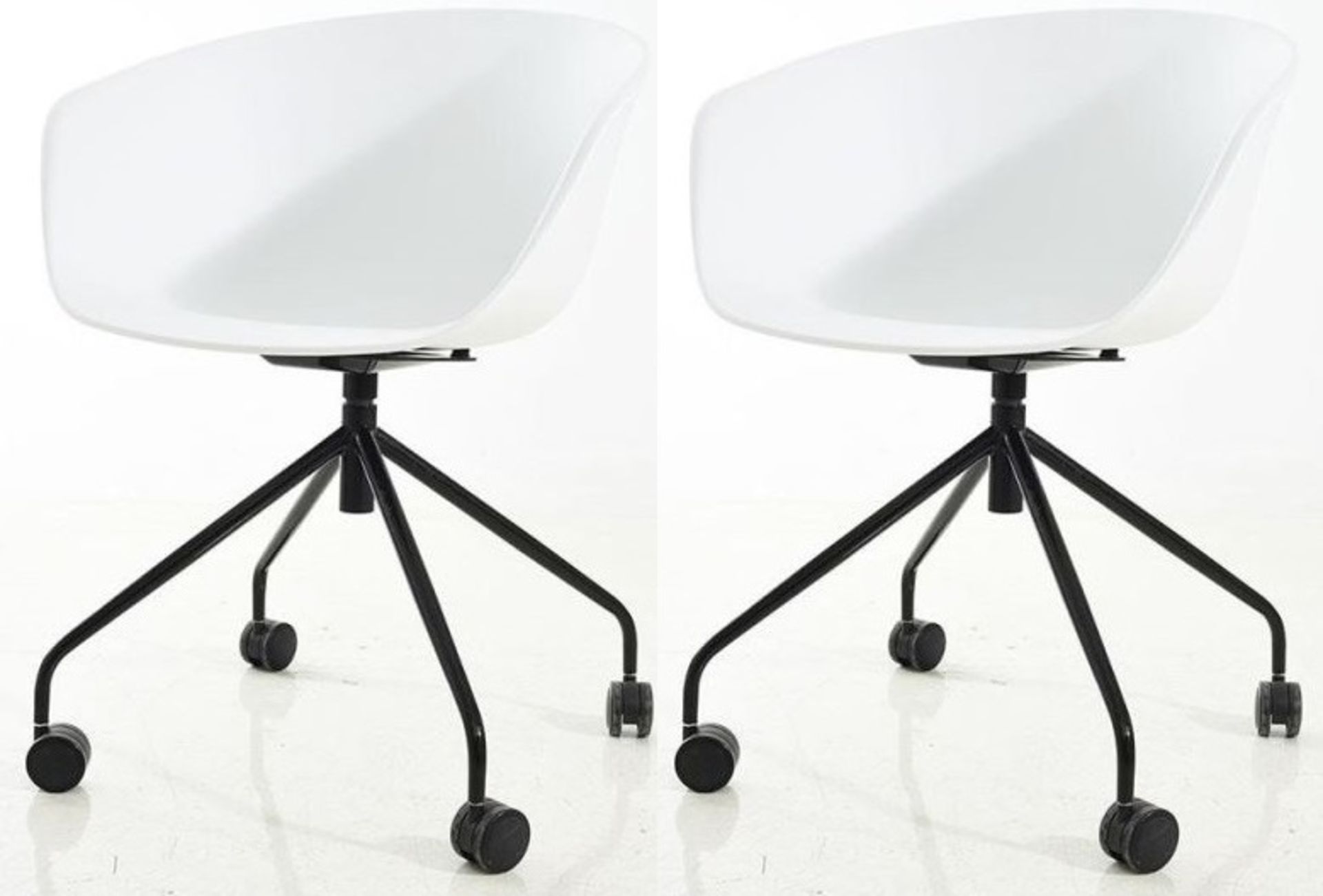 A Pair Of Exquisitely Designed Office Swivel Chairs On Castors - Color: White Seat / Black Base