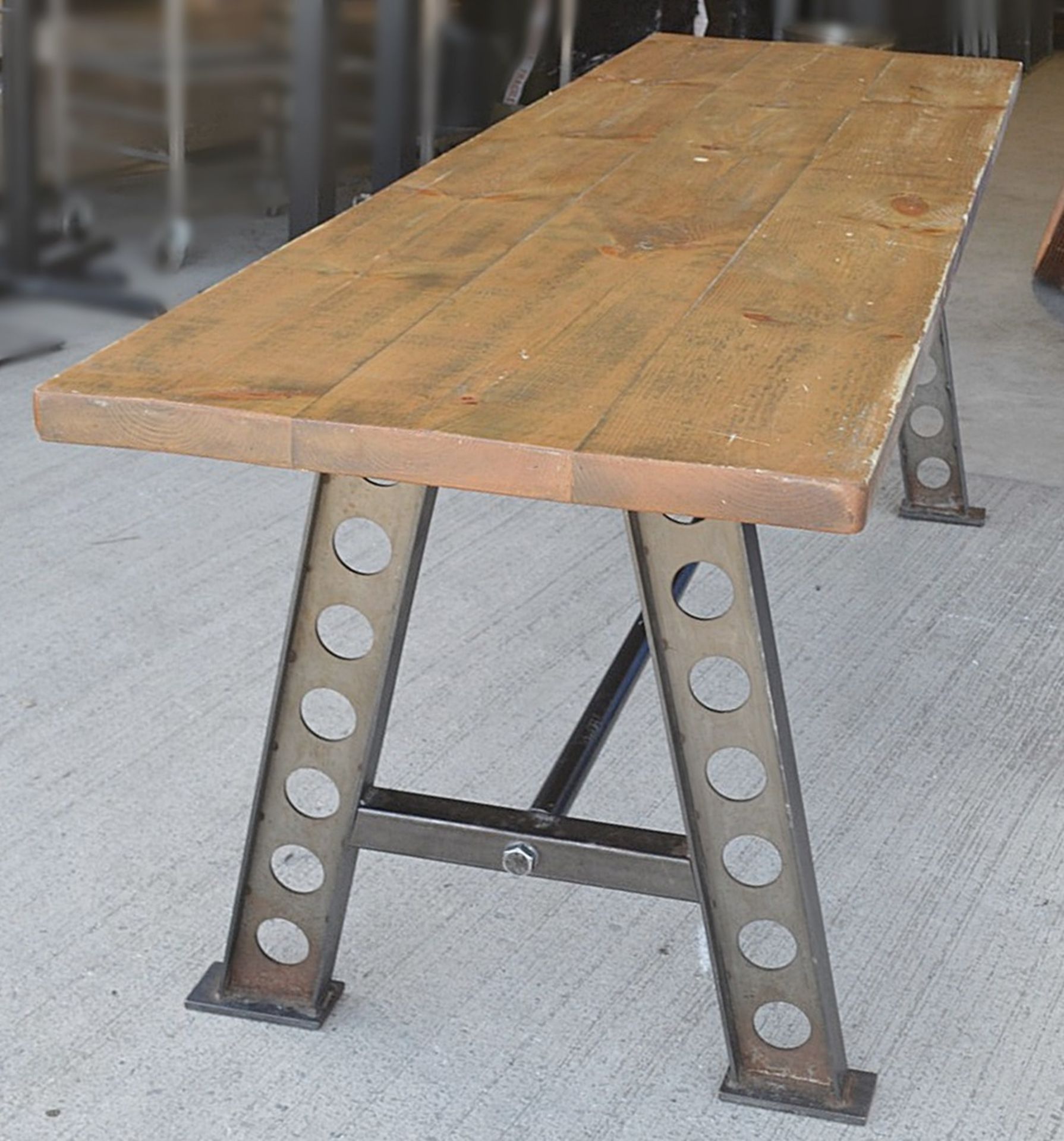 1 x Large Rustic 2.4 Metre Banquet Table With An Industrial-style Metal Base - Dimensions: W241 x