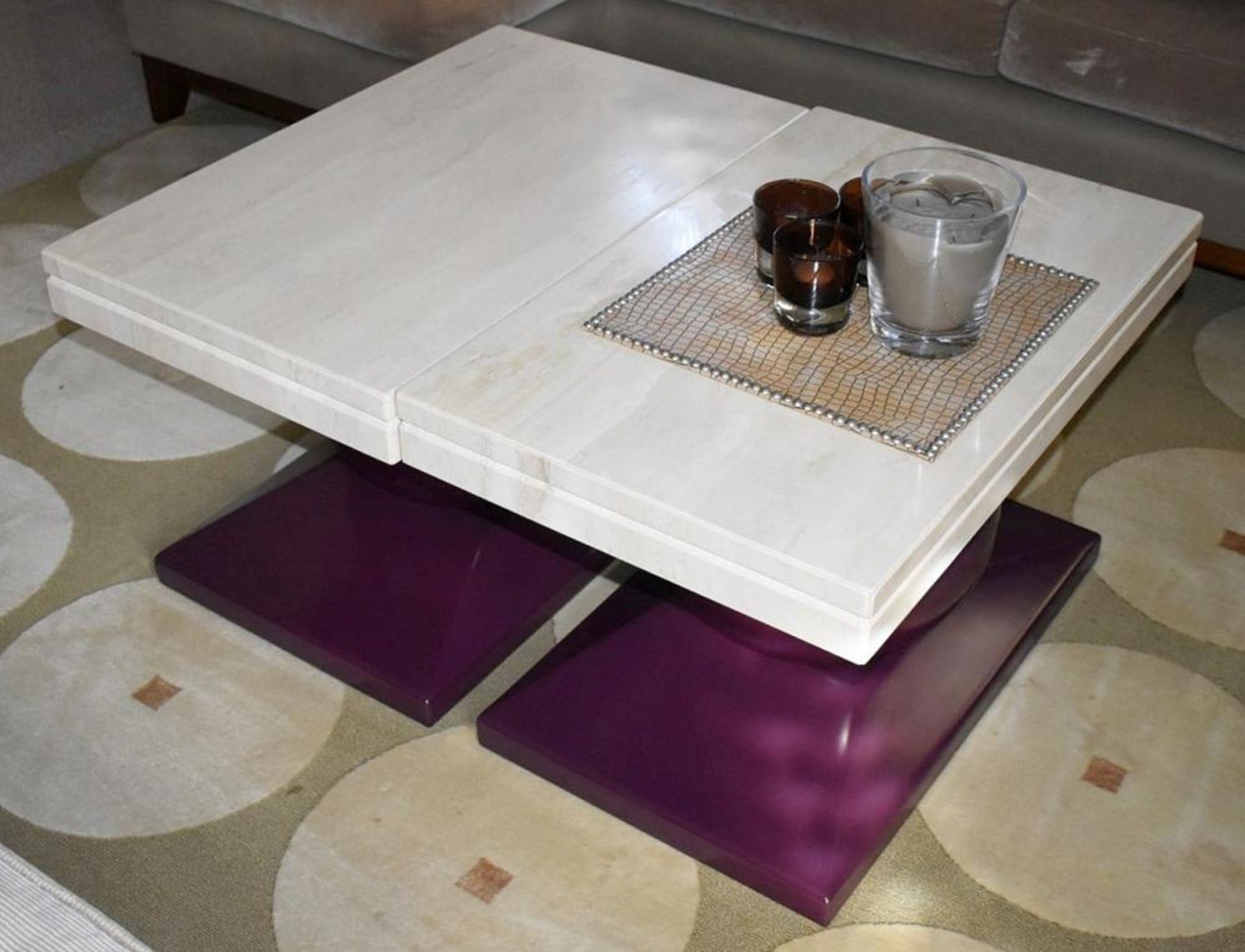 2 x Marble Topped Tables With Spherical Bases In Purple - Dimensions Of Each: W80 x D50 x H49.5cm -