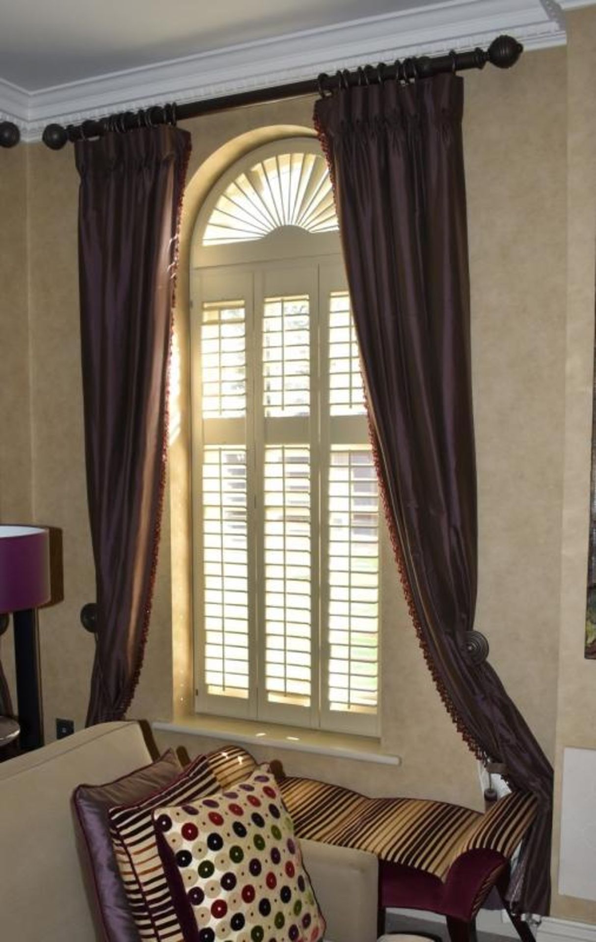 5 x Pairs Of Premium Lined Living Room Curtains With Beaded Detailing And Tie Backs - Includes Poles - Image 2 of 5