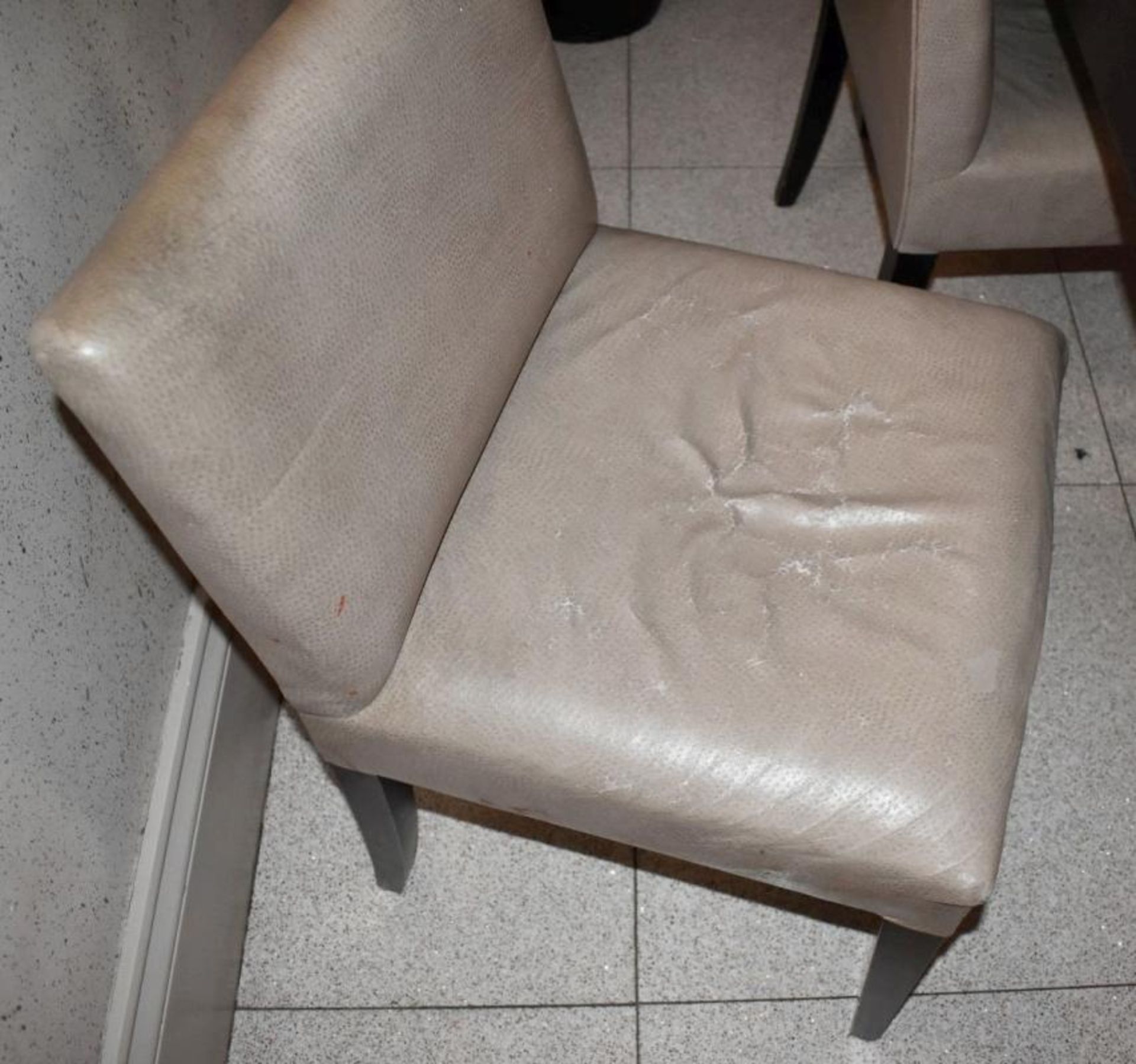 1 x Inset Leather And Glass Topped Kitchen Dining Table With 6 x Chairs In A Light Fawn Leather - R - Image 4 of 6