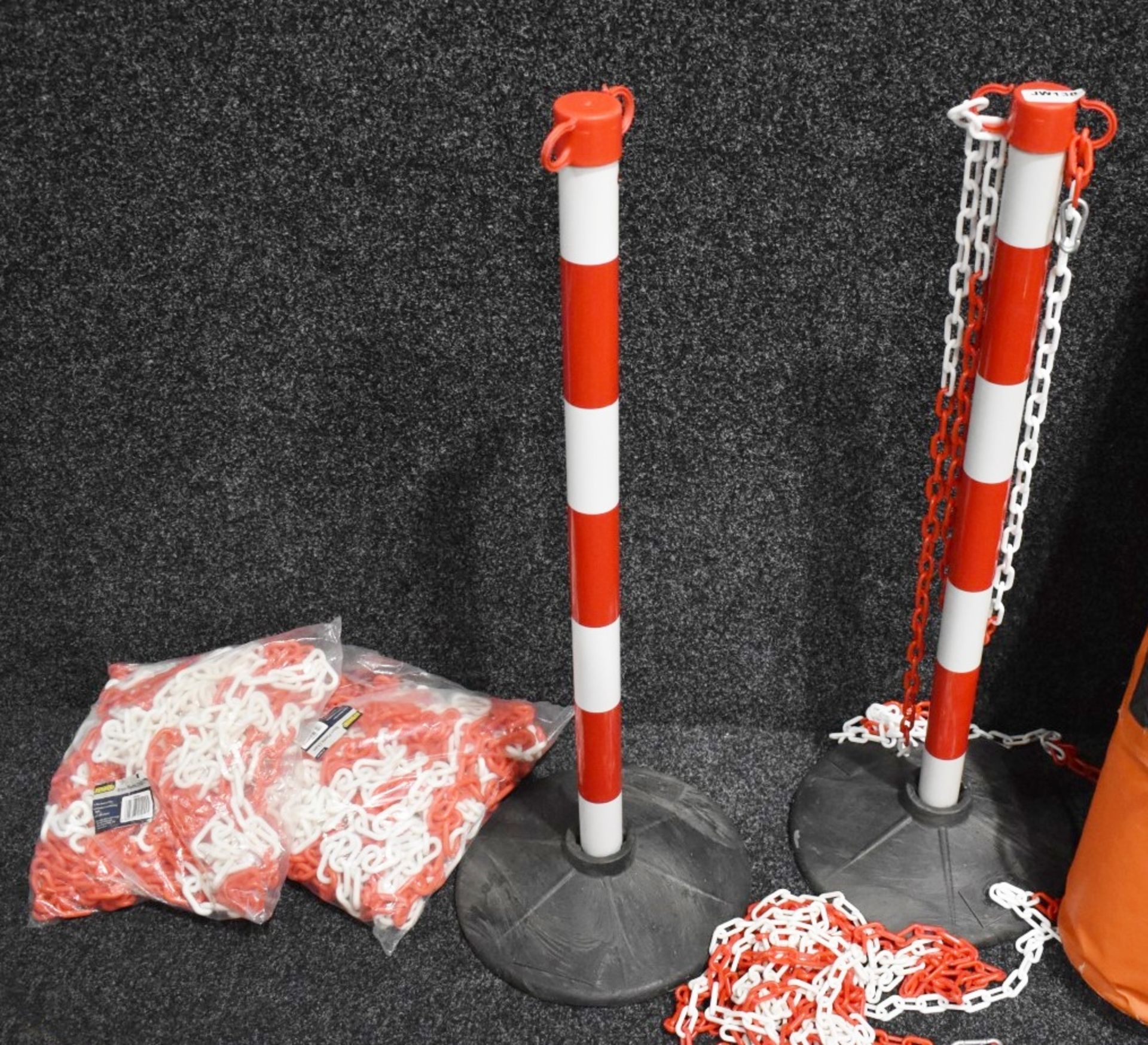 2 x Barrier Posts With Red and White Plastic Chain