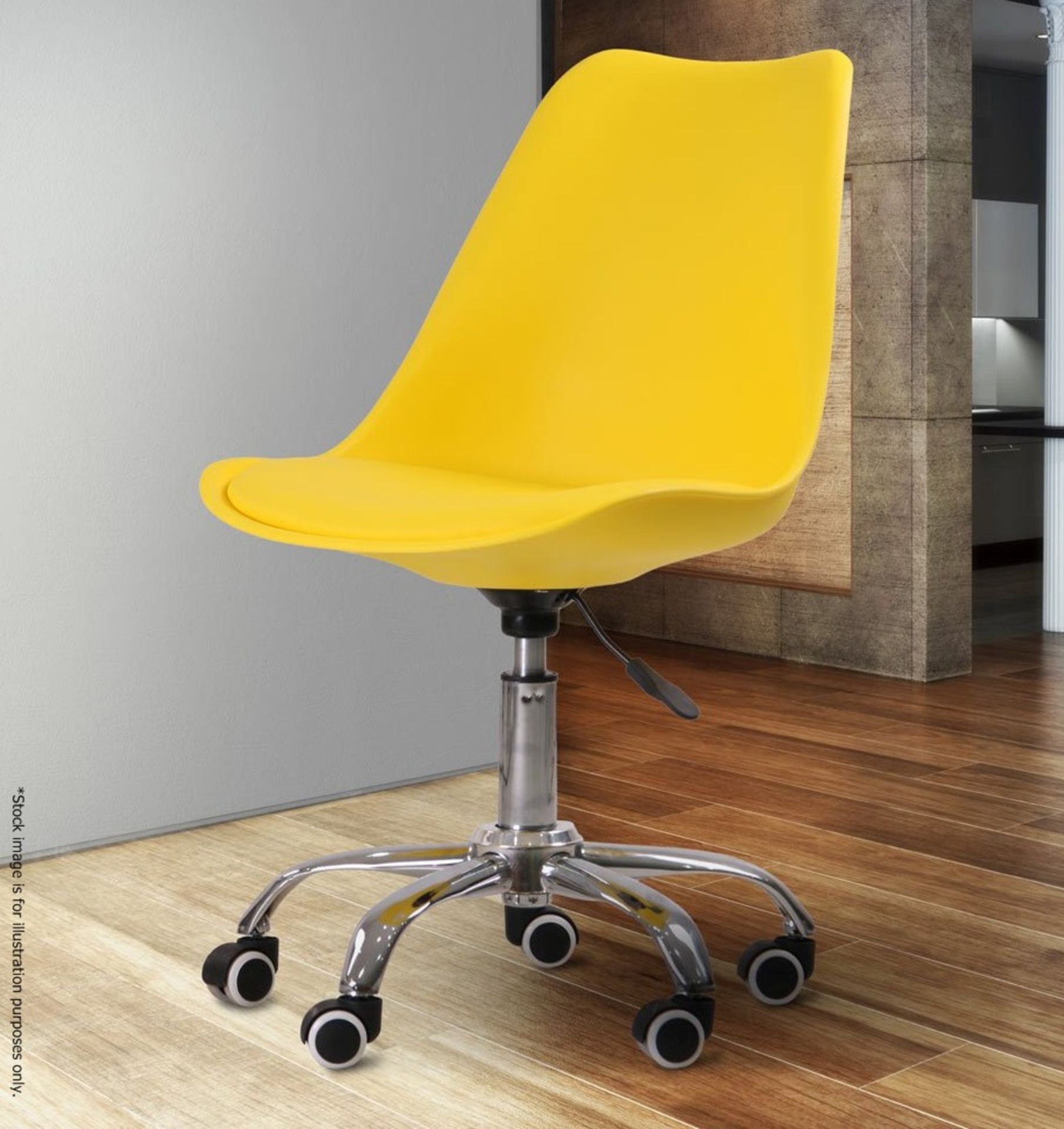1 x Contemporary Adjustable Hydraulic Office Swivel Chair In Yellow With Chrome Base On Castors