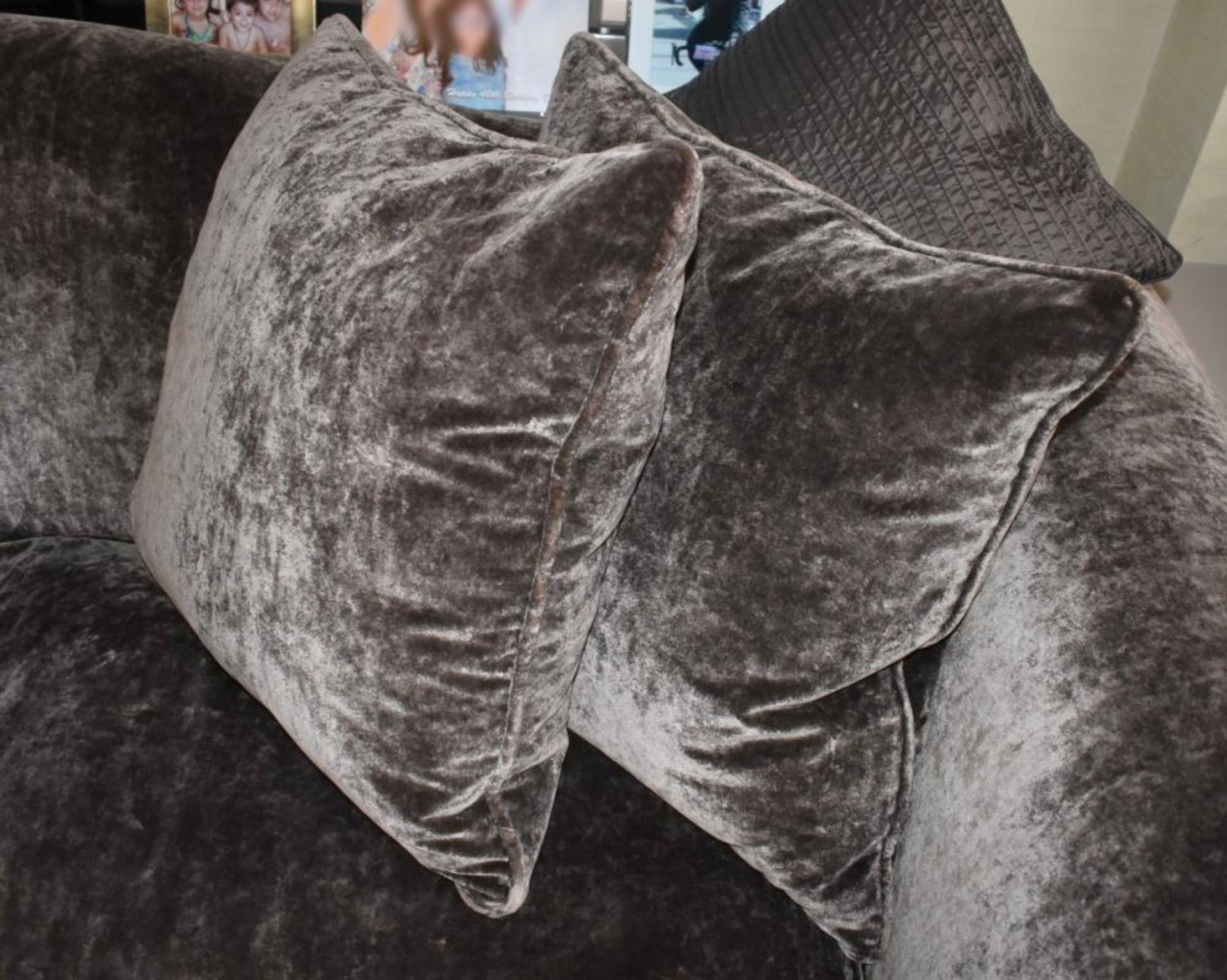 1 x Large Well Upholstered Sofa In A Rich Brown Chenille With Studded Detailing - Includes Cushions - Image 3 of 9