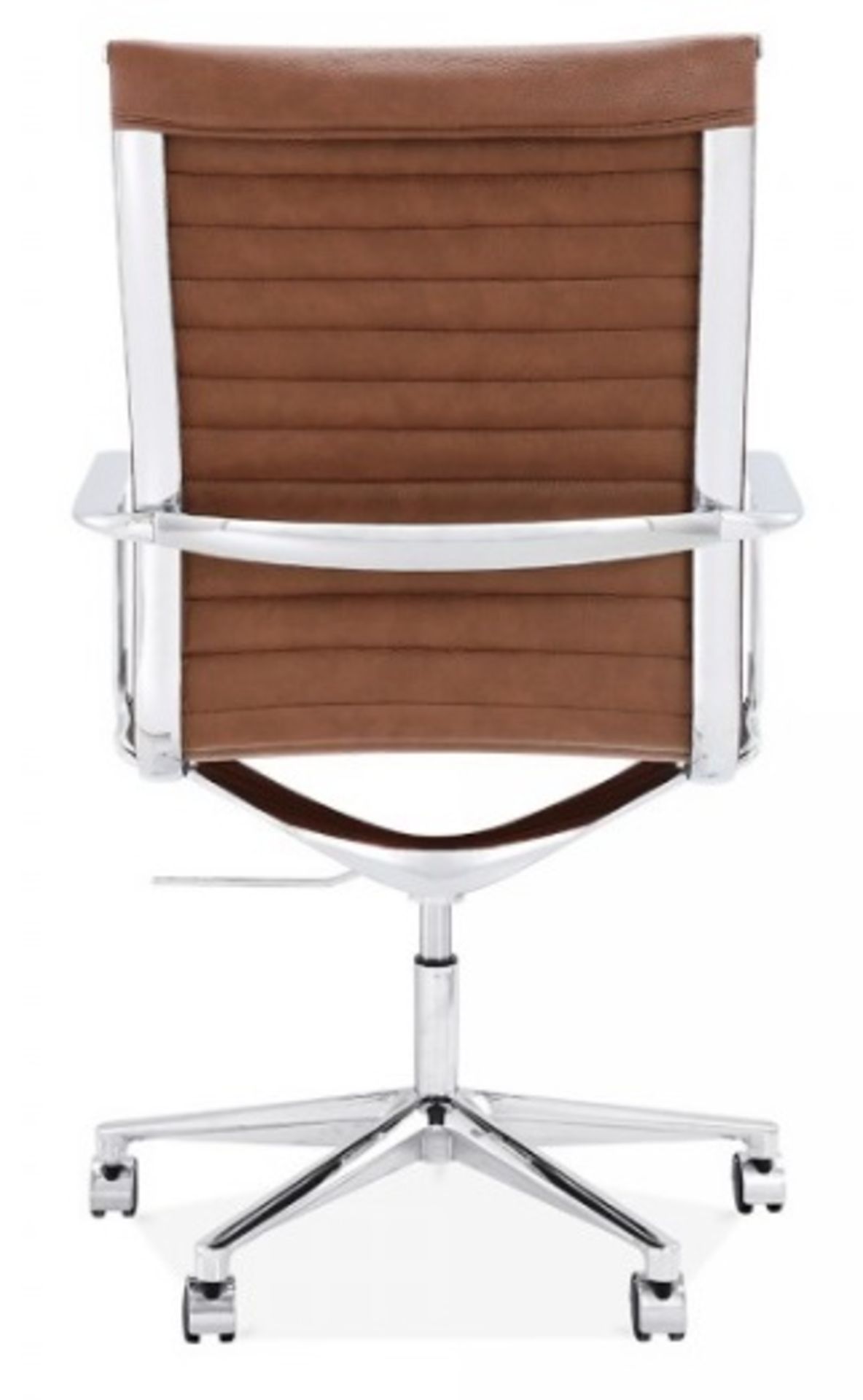 1 x LINEAR Eames-Inspired Ribbed High Back Office Swivel Chair In Brown Leather- New / Unboxed Stock - Image 4 of 5