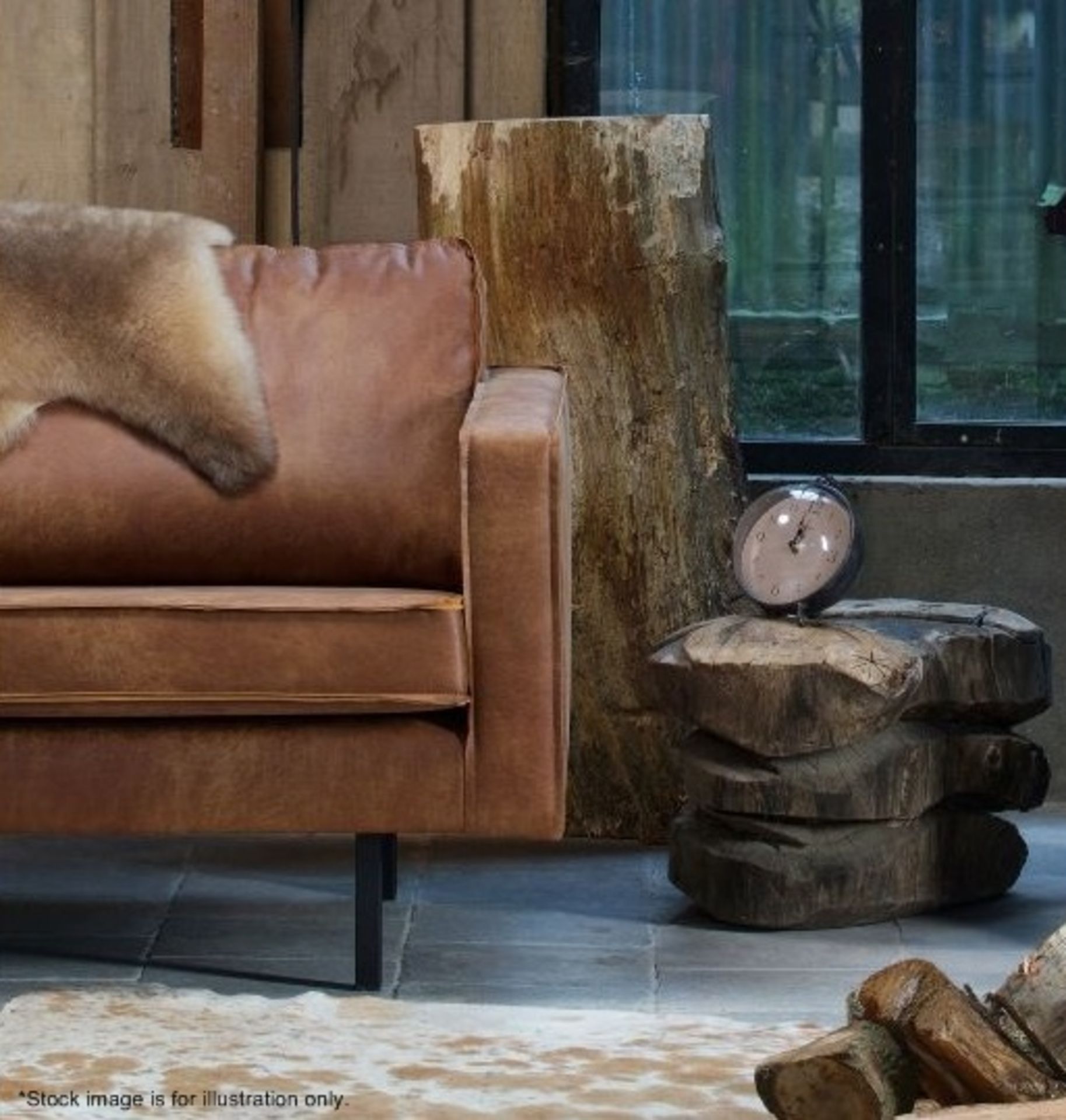 1 x 'Rodeo' Contemporary Leather Armchair In Cognac Brown - Dimensions: H:85 x W:277 x D:86 cm -