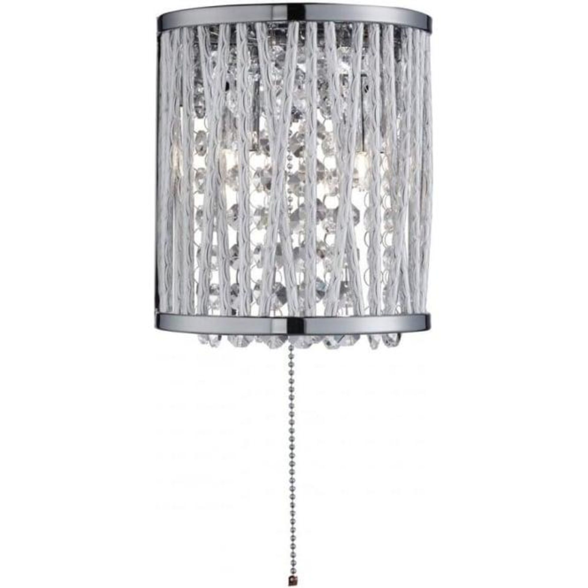 1 x Elise 2 Light Crystal Wall Light Polished Chrome With Pull Cord - Ex Display, Mounted On Backboa - Bild 2 aus 2