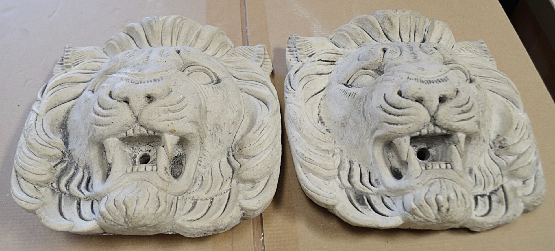 A Pair Of Ornamental Plaster Lion / Gargoyle Water Spouts - Dimensions: W25 x H25 x D10cm - Used, In
