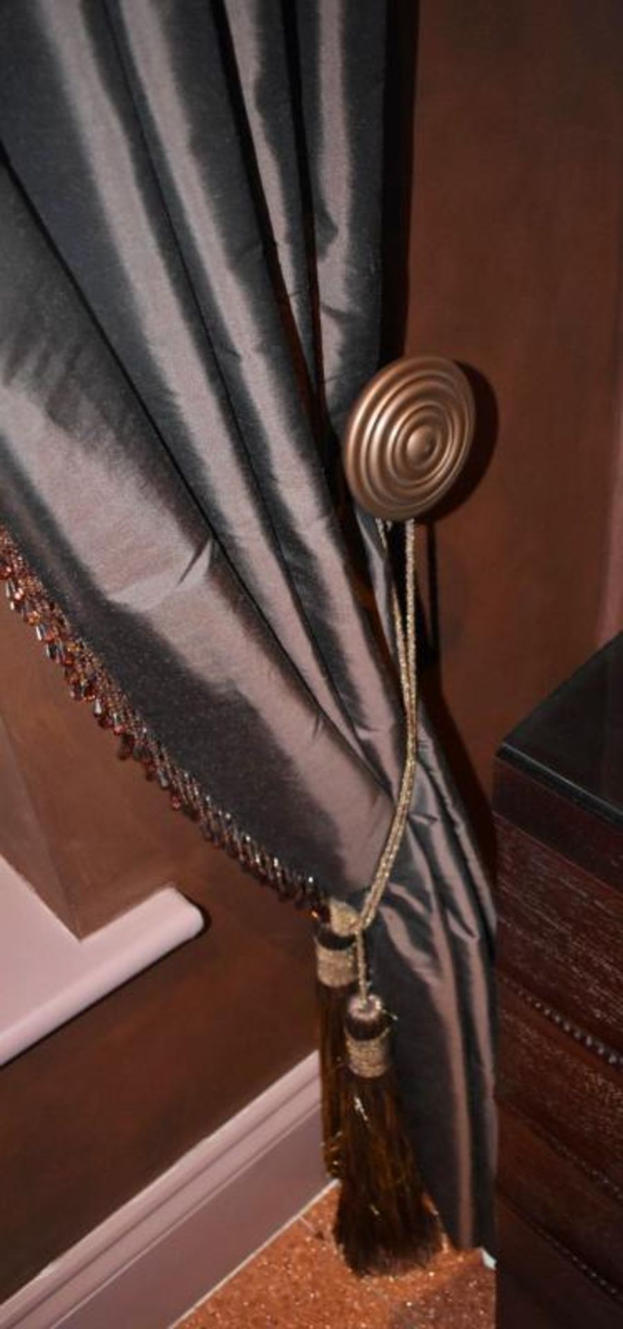 2 x Pairs Of Premium Lined Living Room Curtains With Beaded Detailing And Tie Backs - Includes Poles - Image 3 of 6