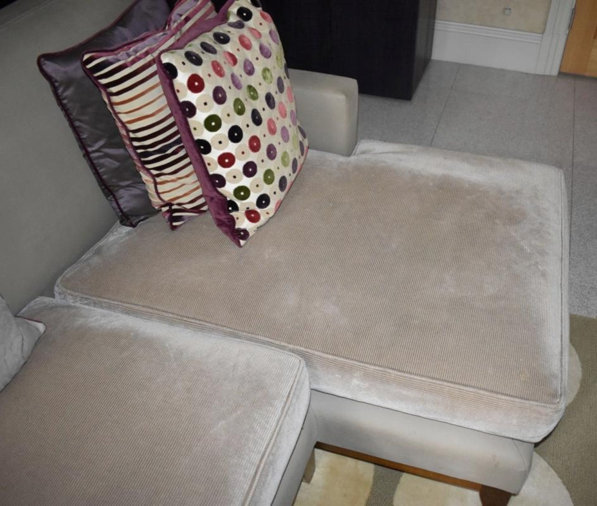 1 x Right-Hand Corner Sofa Upholstered In Light Cream Leather And Chenille Fabrics - RRP £15,000 - Image 6 of 6