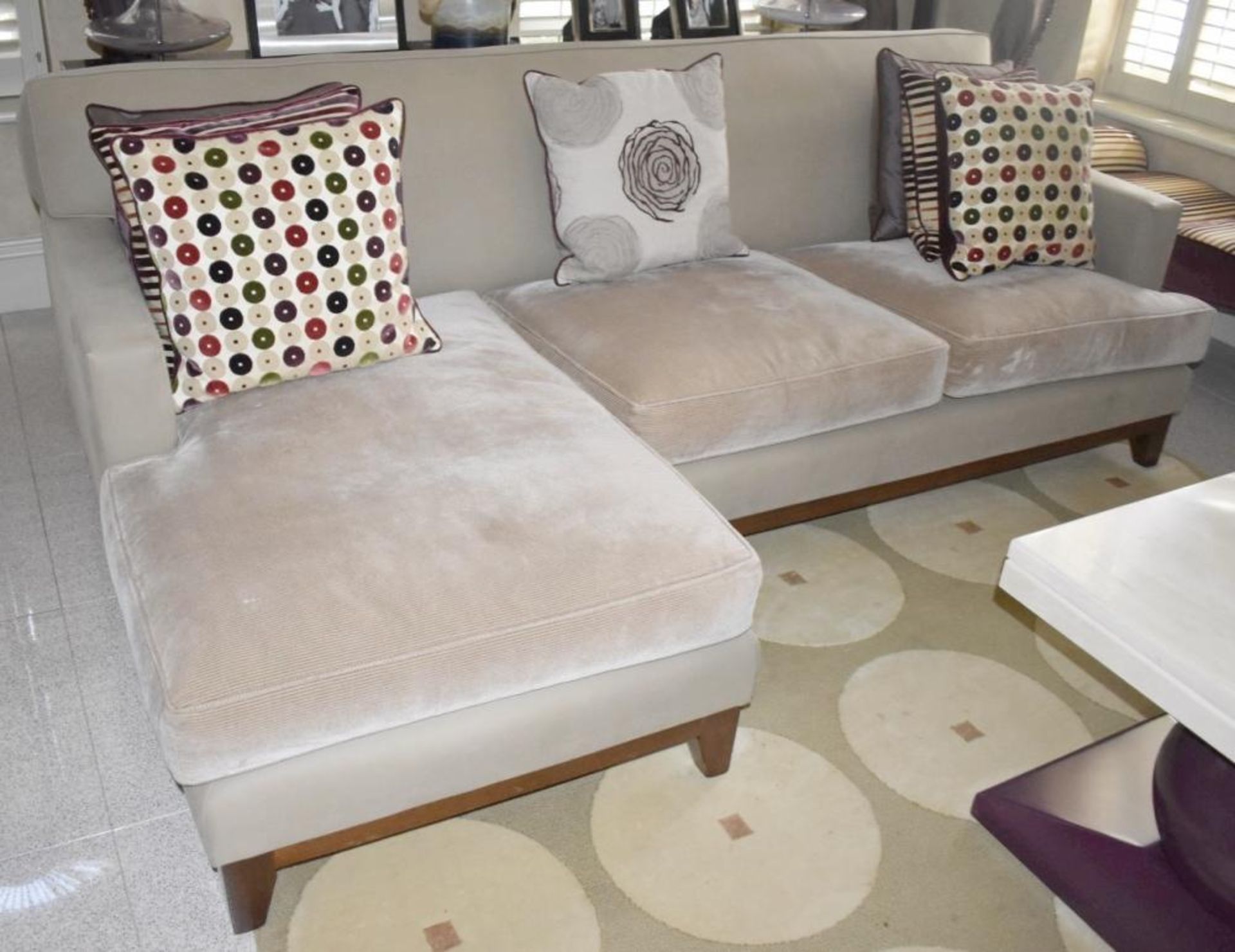 1 x Left-Hand Corner Sofa Upholstered In Light Cream Leather And Chenille Fabrics - RRP £15,000
