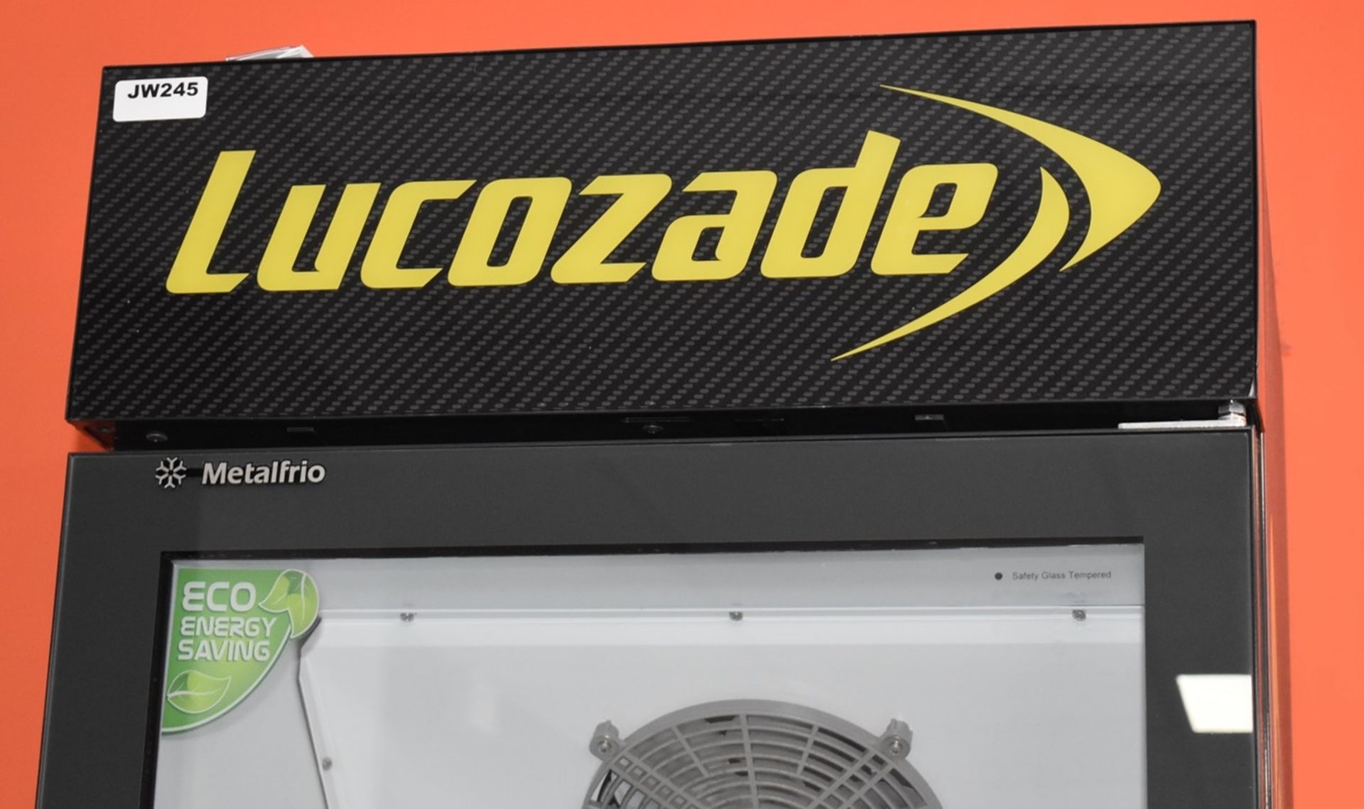 1 x Lucozade Upright Showcase Illuminated Drinks Chiller By Metalfrio - 230v - H200 x W61 x D59 - Image 3 of 10