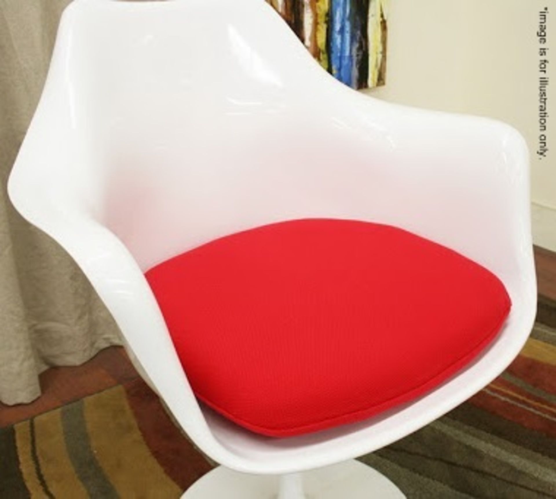 1 x Eero Saarinen Inspired Tulip Armchair In White With Red Cushion - Brand New Boxed Stock - Image 3 of 3