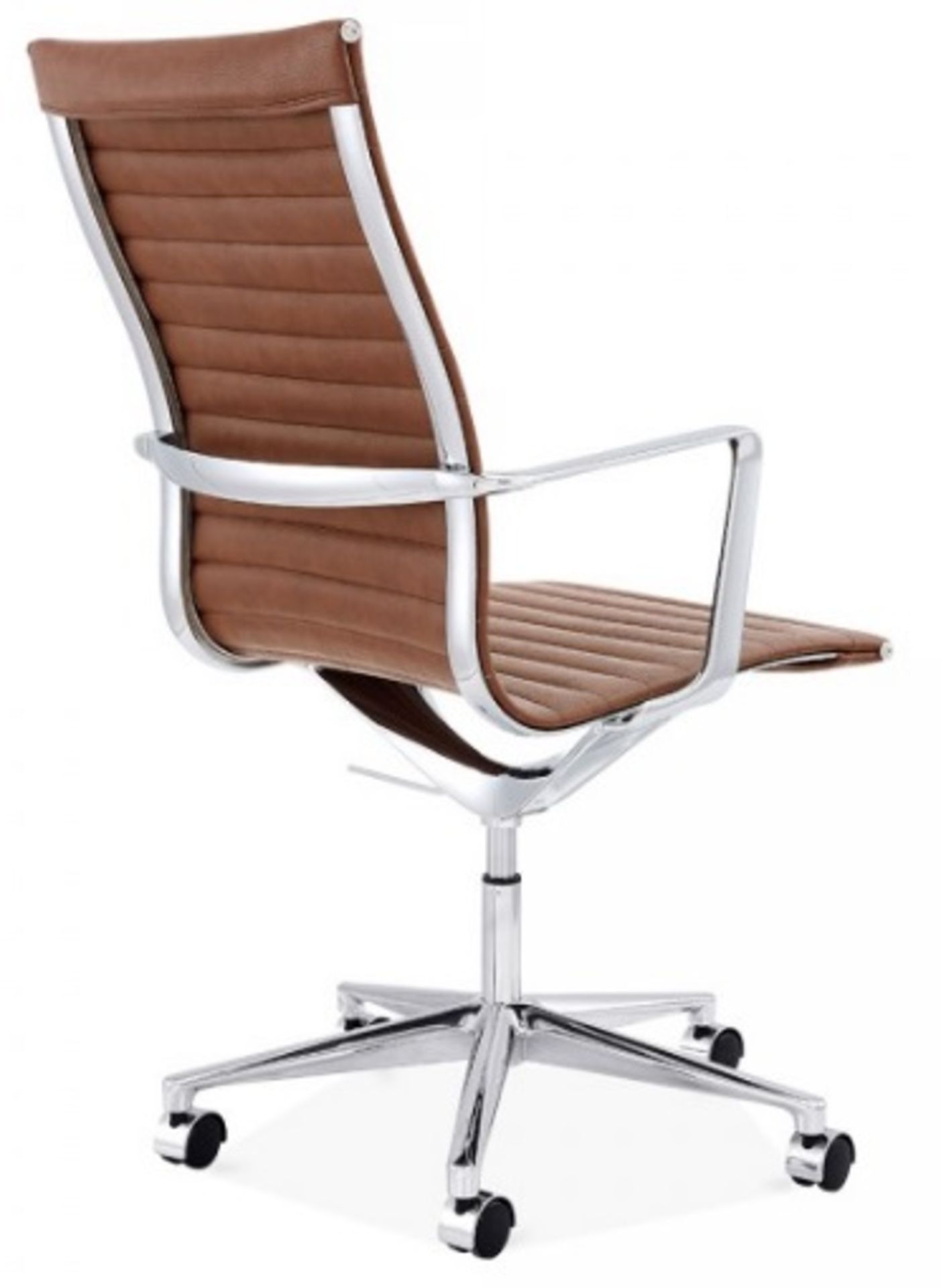 1 x LINEAR Eames-Inspired Ribbed High Back Office Swivel Chair In Brown Leather- New / Unboxed Stock - Image 2 of 5