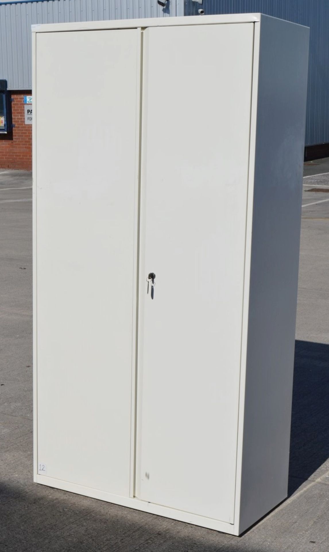 A Pair Of Large Bisley Metal Office Filing Cabinet With Key - Dimensions: H195 x W80 x D47cm- Used