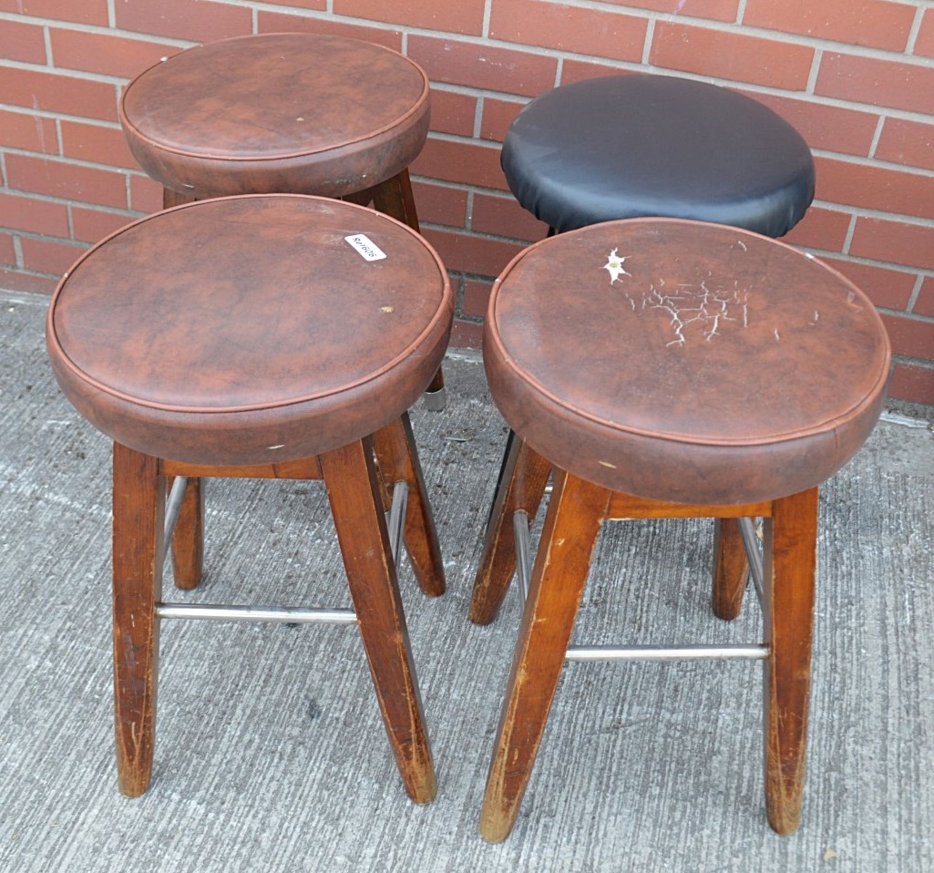 4 x Short Upholstered Bar Stools - Dimensions: Height 57cm, Diameter 37cm - Used, In Good Overall