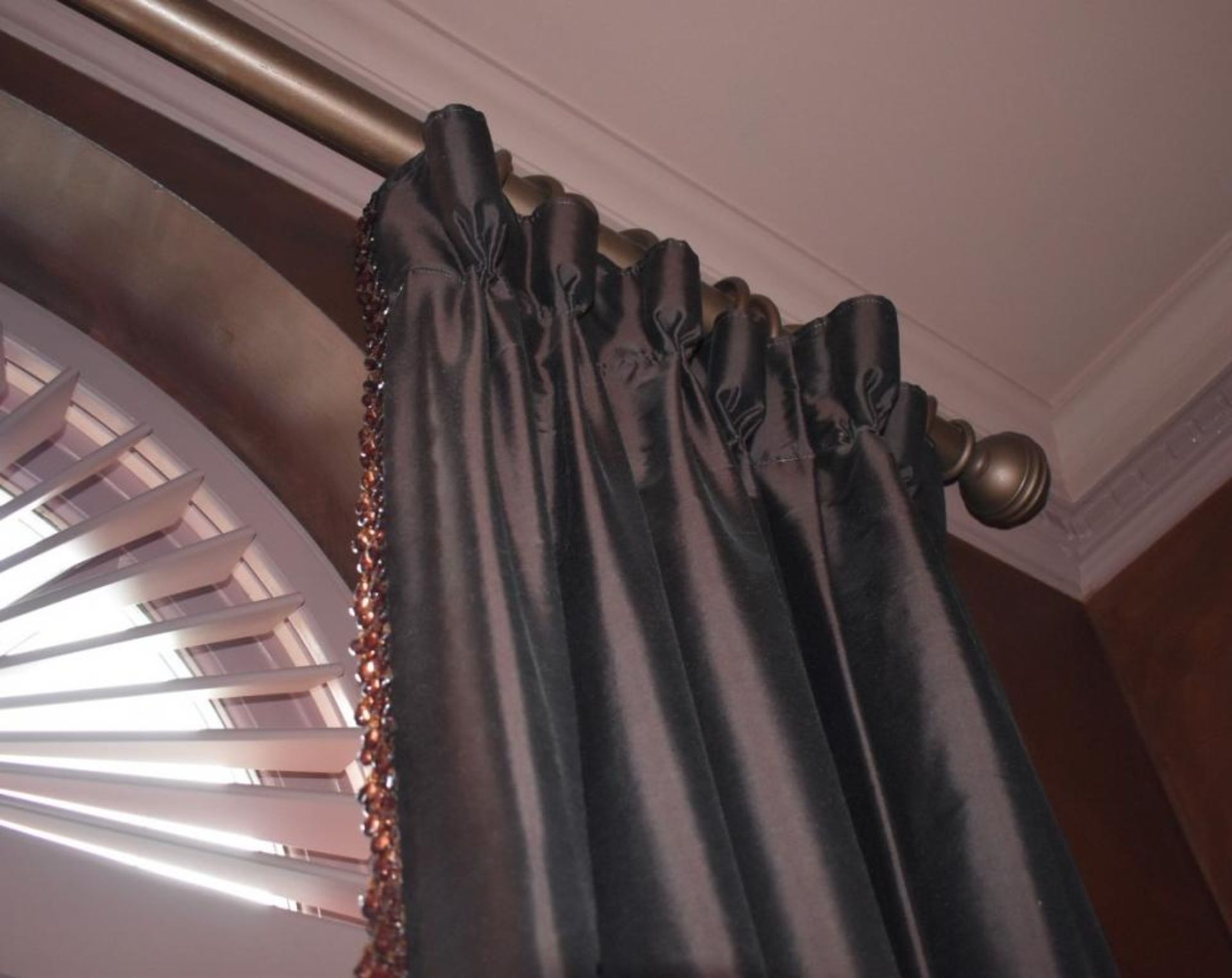 2 x Pairs Of Premium Lined Living Room Curtains With Beaded Detailing And Tie Backs - Includes Poles - Image 2 of 6