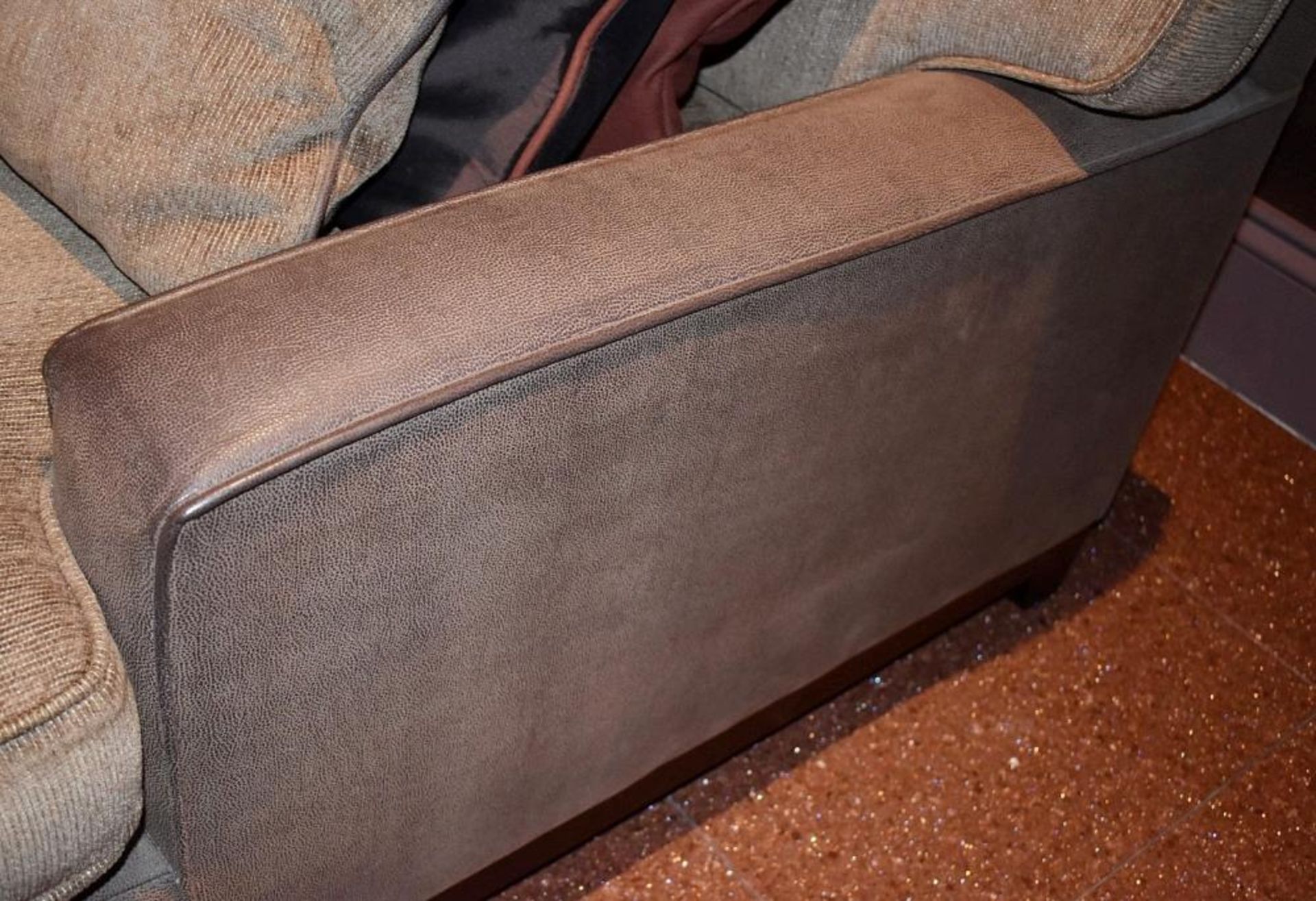 1 x Right-Hand Corner Sofa Upholstered In Light Mocha Leather And Chenille Fabrics - Includes Cushio - Image 8 of 8