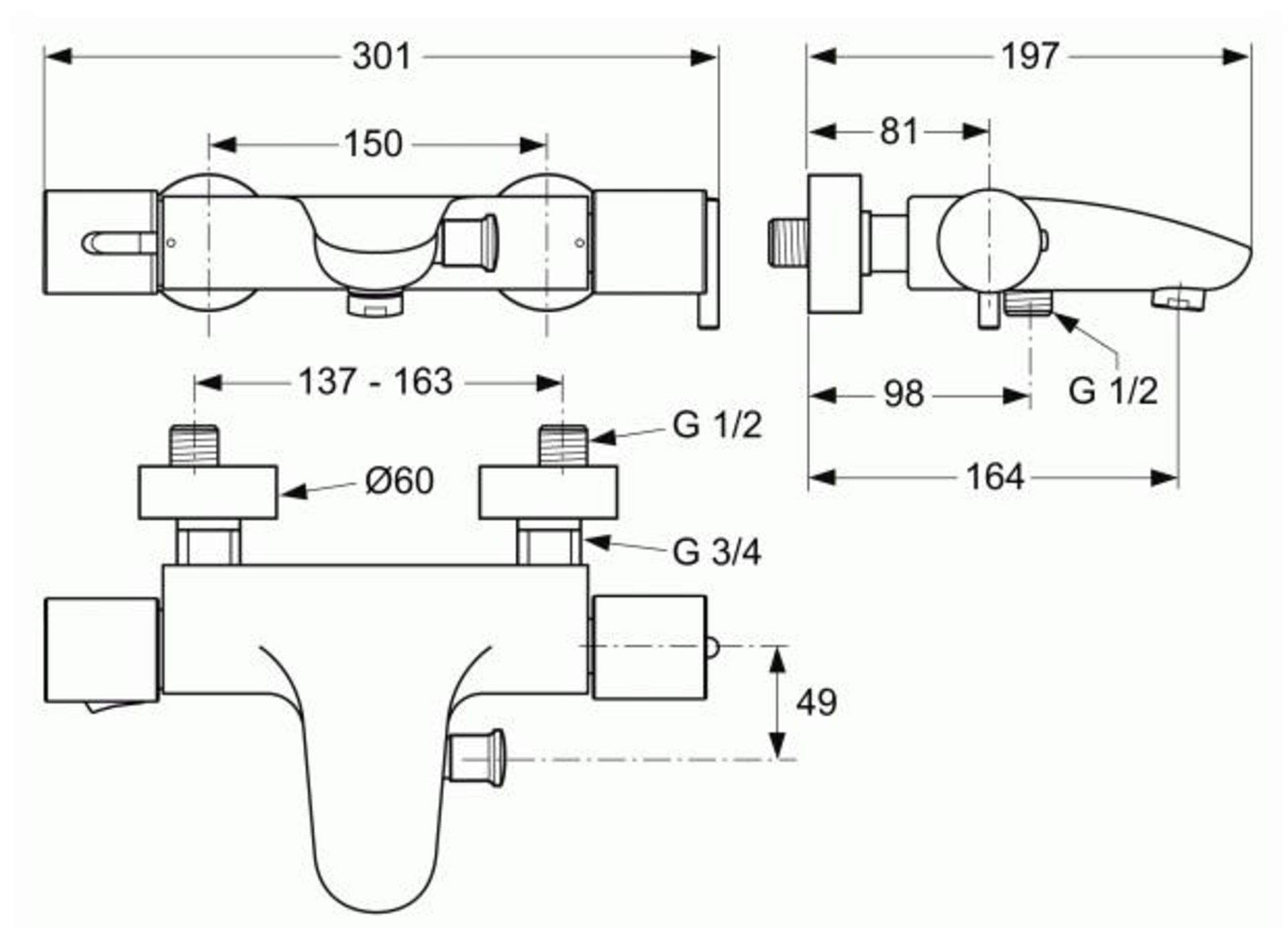 1 x Ideal Standard JADO Jado Glance Thermo Bath/Shower Mixer Valve, Exposed (A5328AA) - Chrome Finis - Bild 7 aus 9