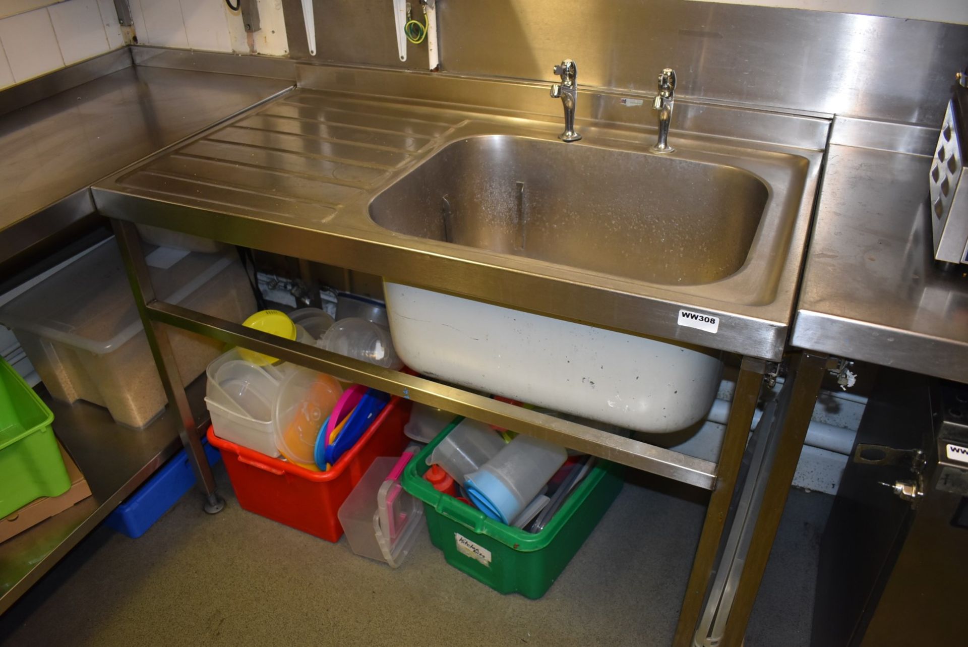 1 x Stainless Steel Wash Basin With Anti Drip Drainer, Undershelf and Mixer Taps - H87 x W120 x - Image 2 of 4