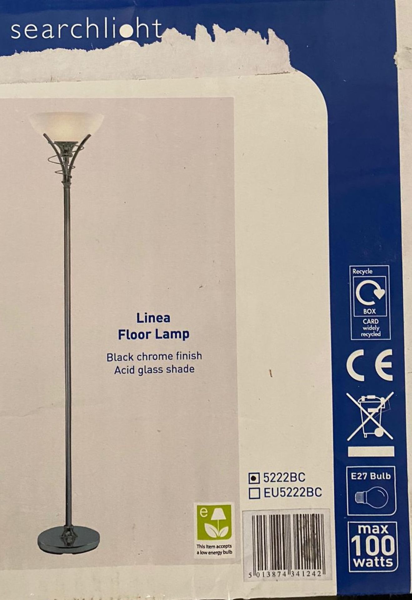 1 x Searchlight Linea Floor Lamp in black chrome - Ref: 5222BC - New and Boxed - RRP: £100.00
