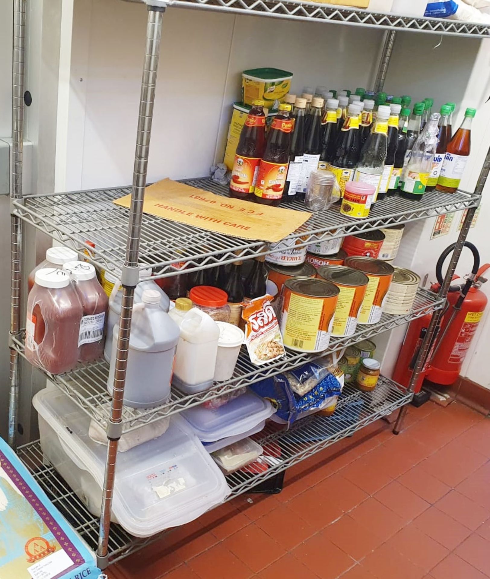 1 x Commercial Kitchen Wire Shelf With Contents - Contents Include Food Products Including Sacks