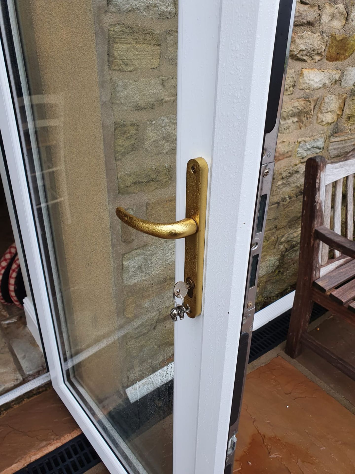 1 x Set of White PVC Double Glazed Patio Doors With Safeware Lock, Keys and Brass Handles - - Image 4 of 8