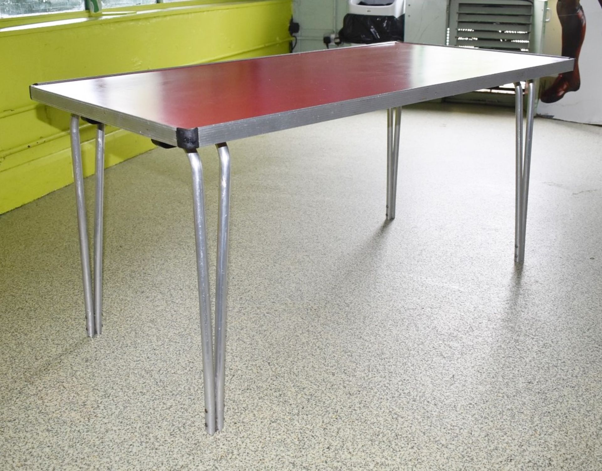 12 x Folding Stacking Tables With Coloured Tops and Chrome Edges - H59 x W120 x D60 cms - Ref - Image 4 of 4