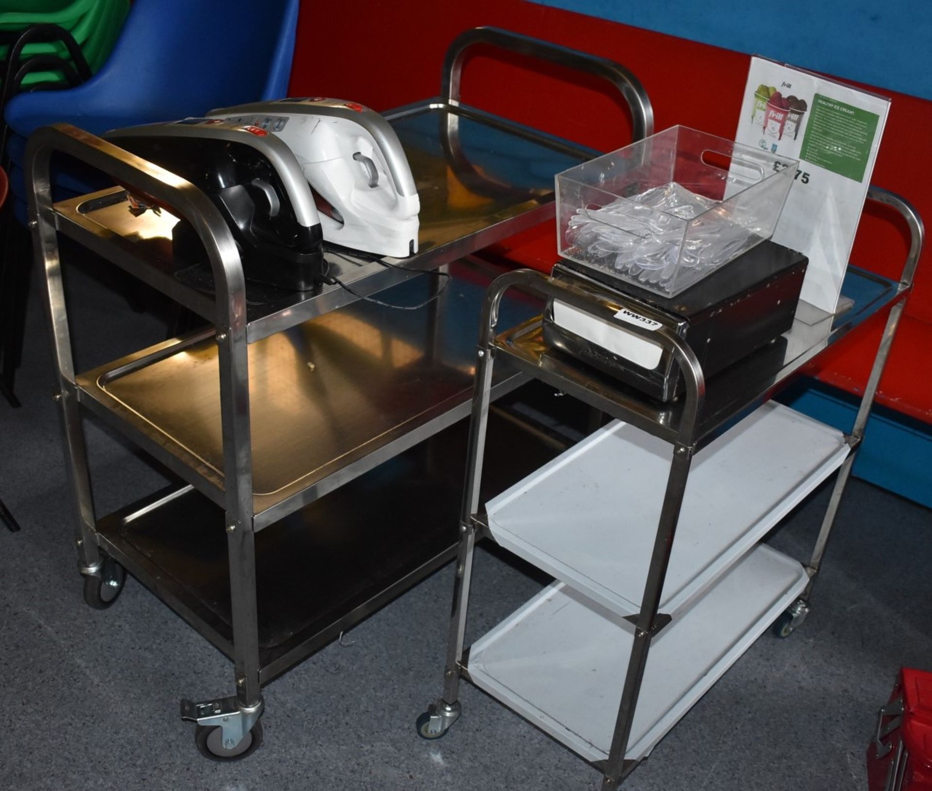 2 x Stainless Steel Trolleys on Castors - Includes Napkin Dispenser - Ref WW337 - CL520 - - Image 2 of 3