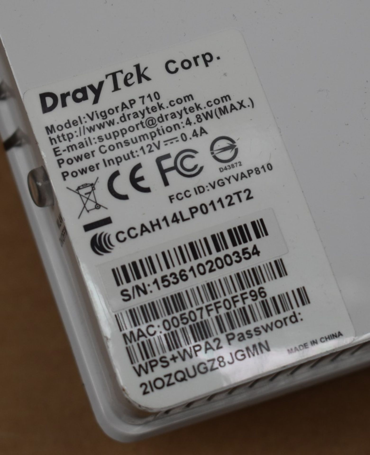 1 x Draytek Vigor AP-710 Wireless Access Point - CL011 - Ref JA111 - Location: Altrincham WA14 - Image 2 of 4