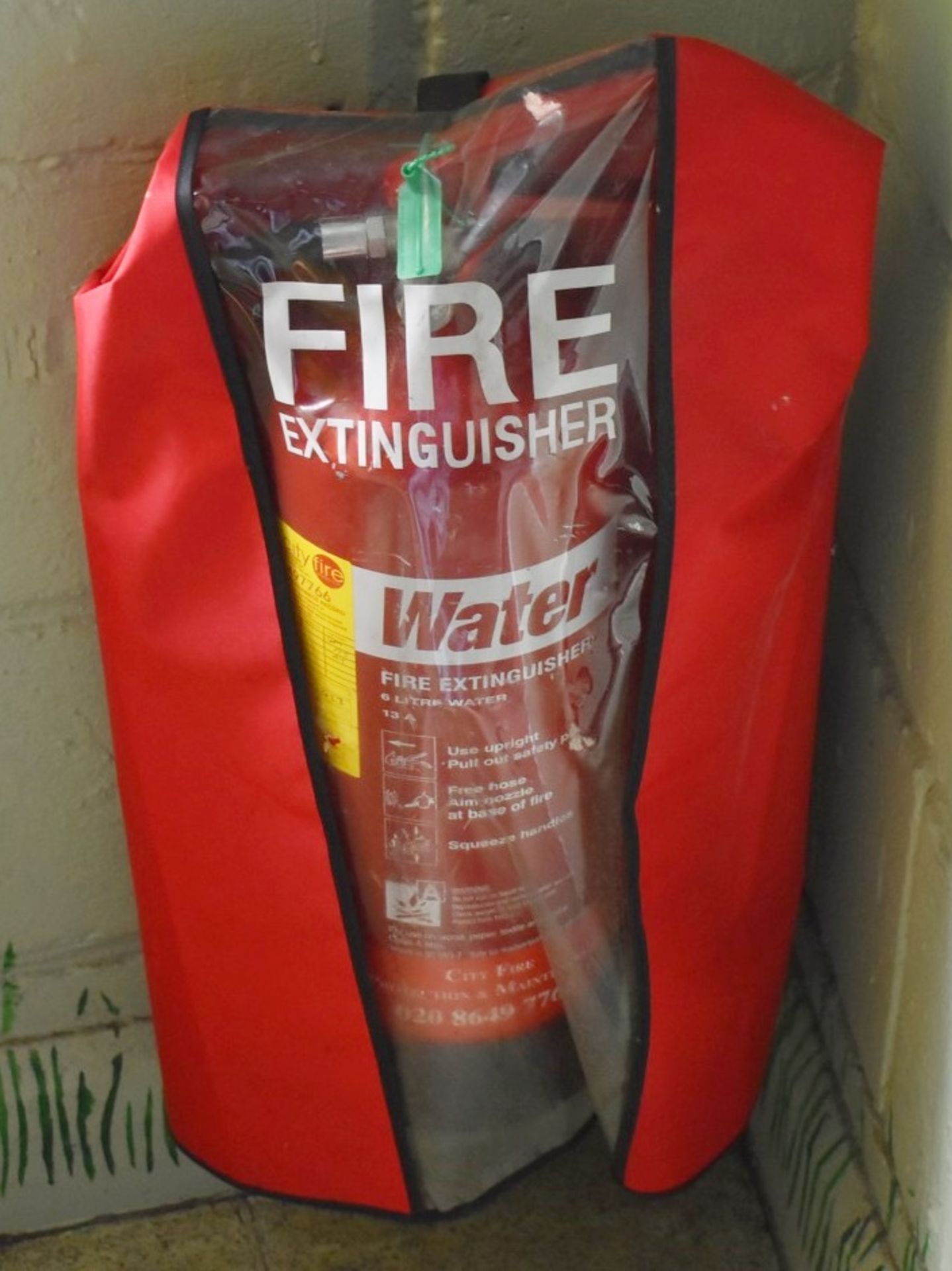 1 x 6 Litre Water Fire Extinguisher With Cover - Ref U - CL520 - Location: London W10 More pictures,