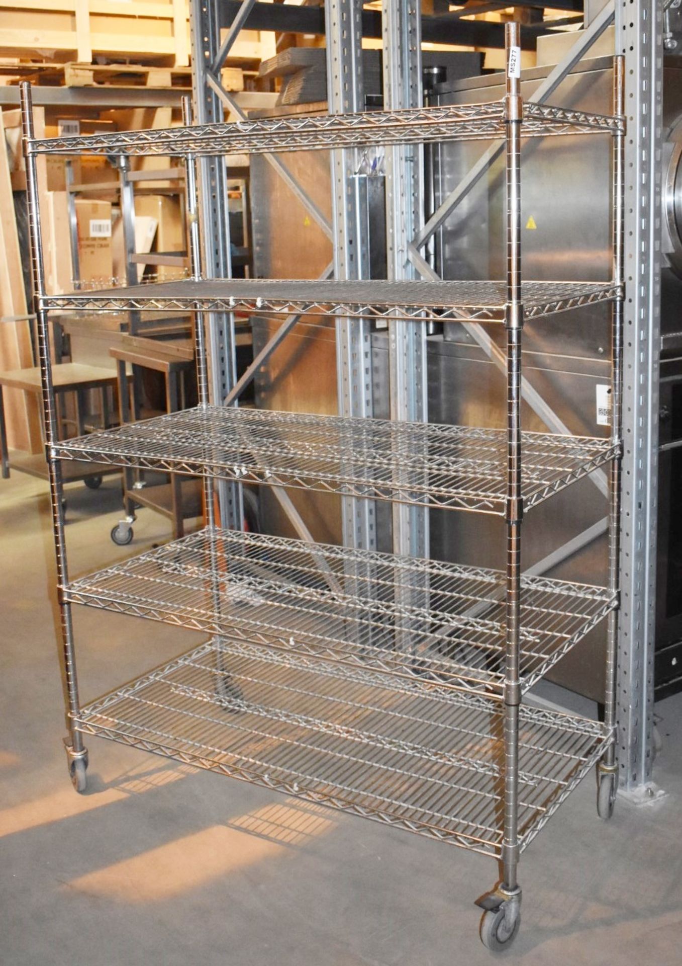 1 x Stainless Steel Commercial Wire Shelving Unit on Wheels - H175 x W120 x D60 cms - CL533 - Ref