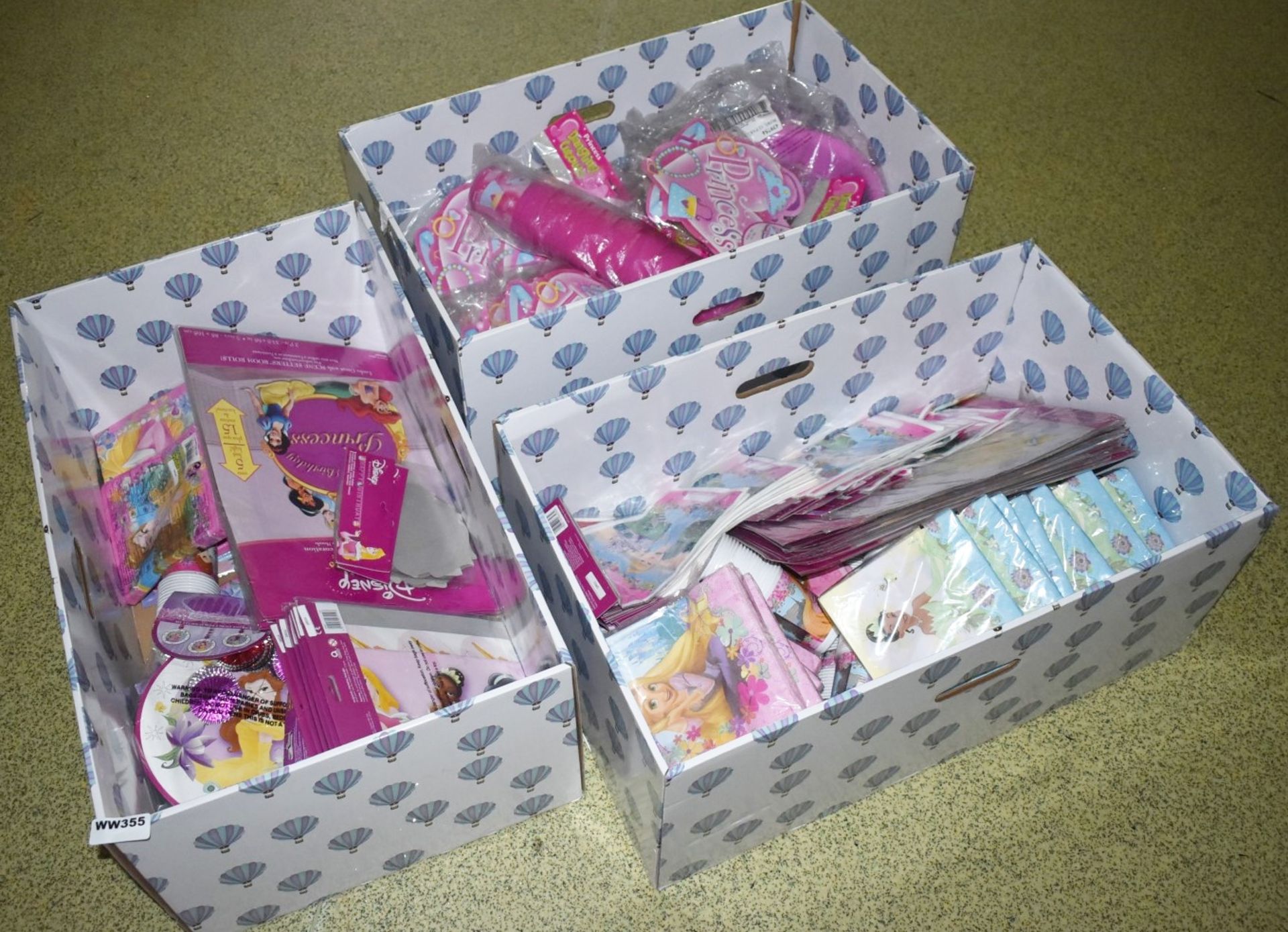 Large Collection of Princess  Party Tableware - Includes Three Large Boxes With Lids - Plates, Cups,