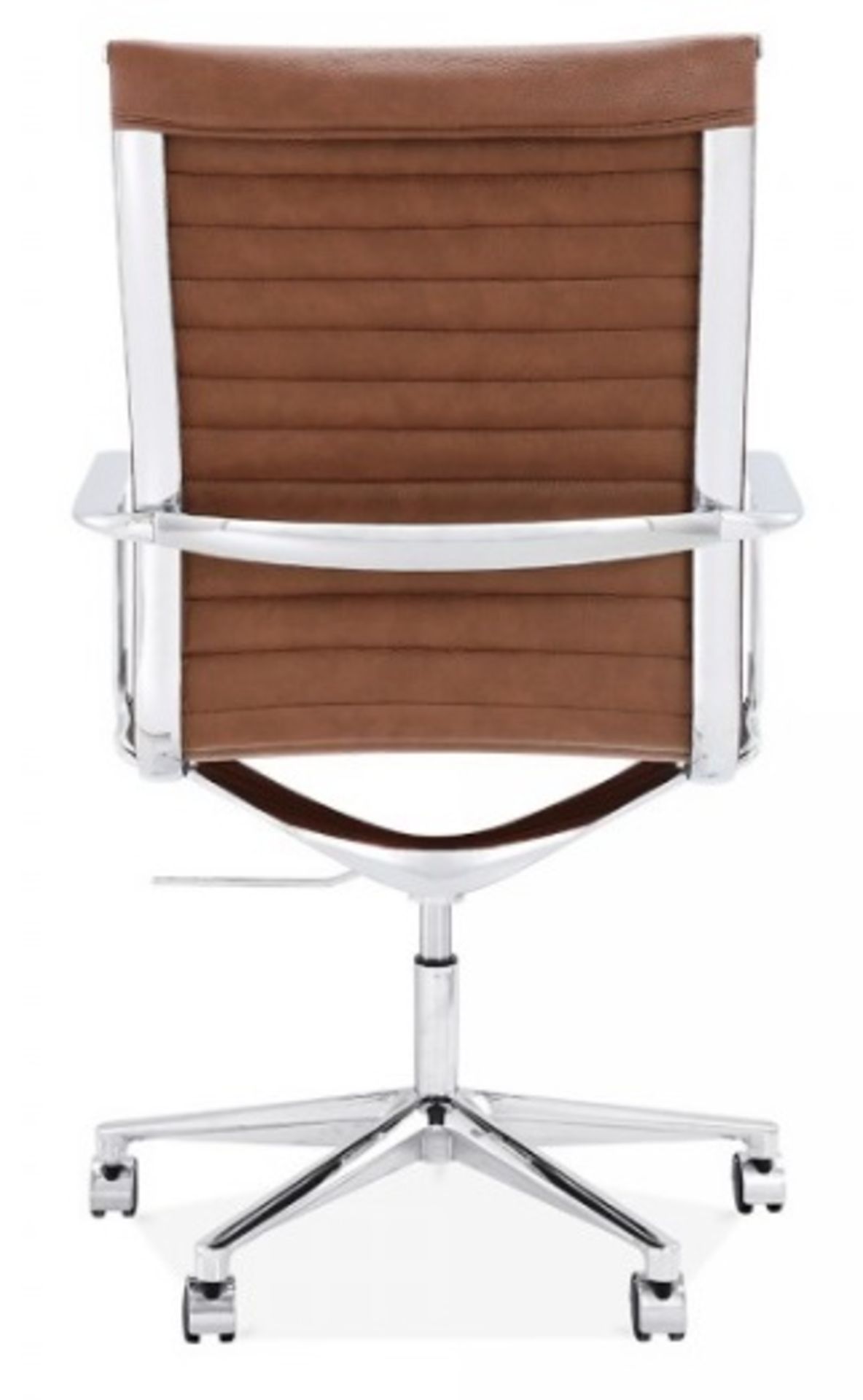 1 x LINEAR Eames-Inspired Ribbed High Back Office Swivel Chair In Brown Leather- New / Unboxed Stock - Bild 2 aus 5