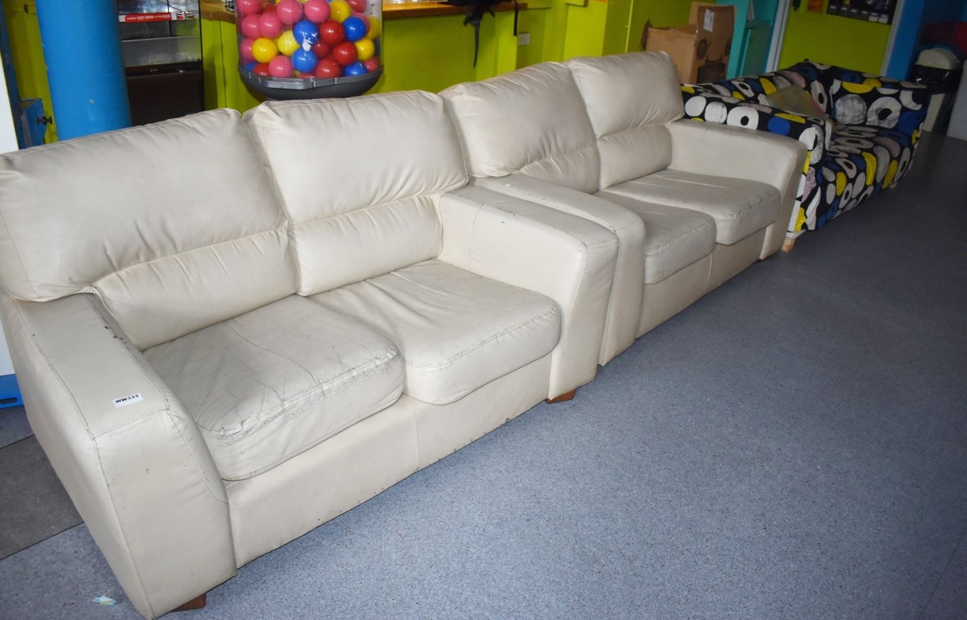 3 x Assorted Sofas - Includes 2 x Cream Leather Sofas and 1 x Fabric Sofa - Ref WW333 - CL520 - - Image 2 of 2
