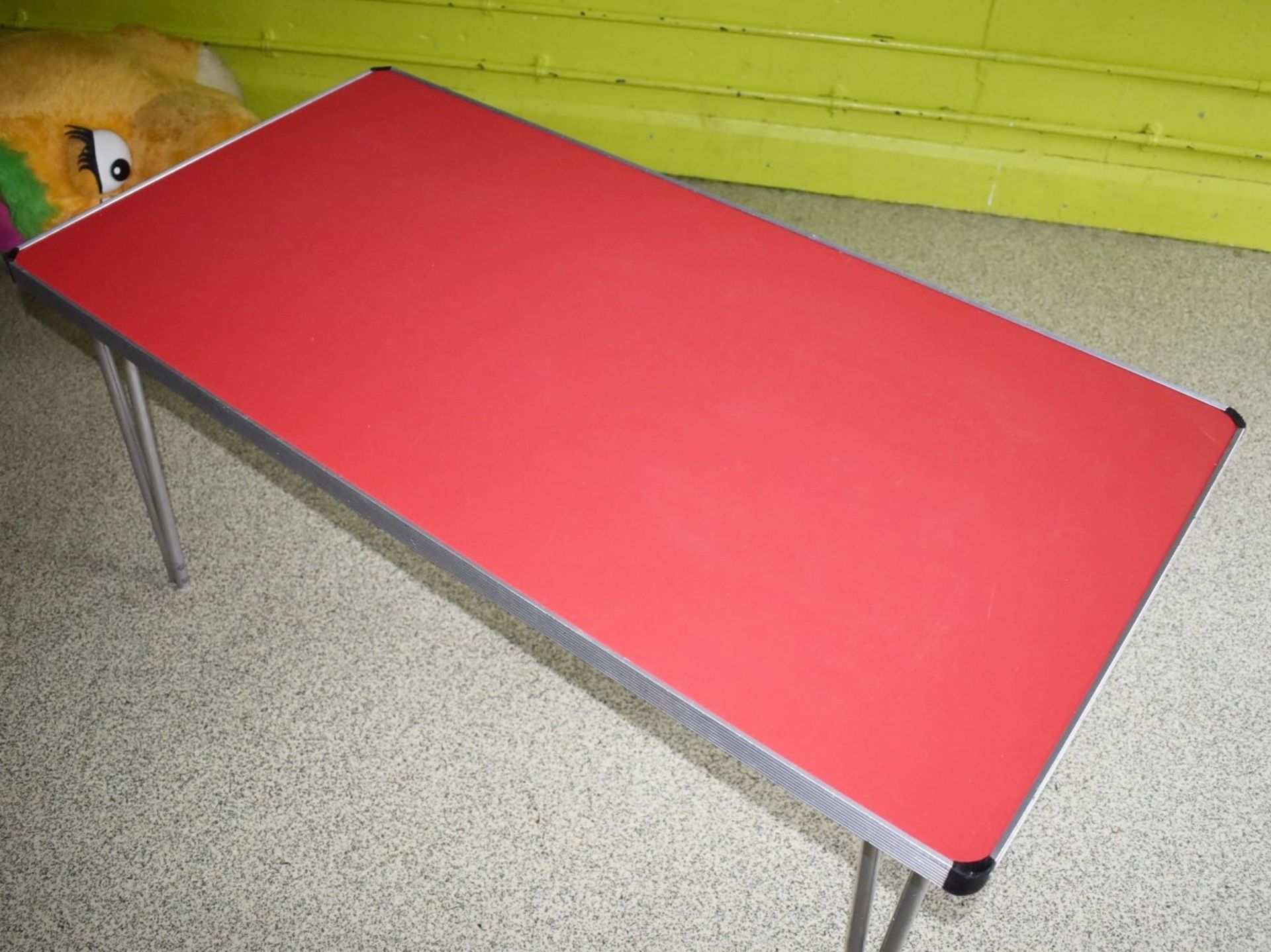 12 x Folding Stacking Tables With Coloured Tops and Chrome Edges - H59 x W120 x D60 cms - Ref - Image 3 of 4