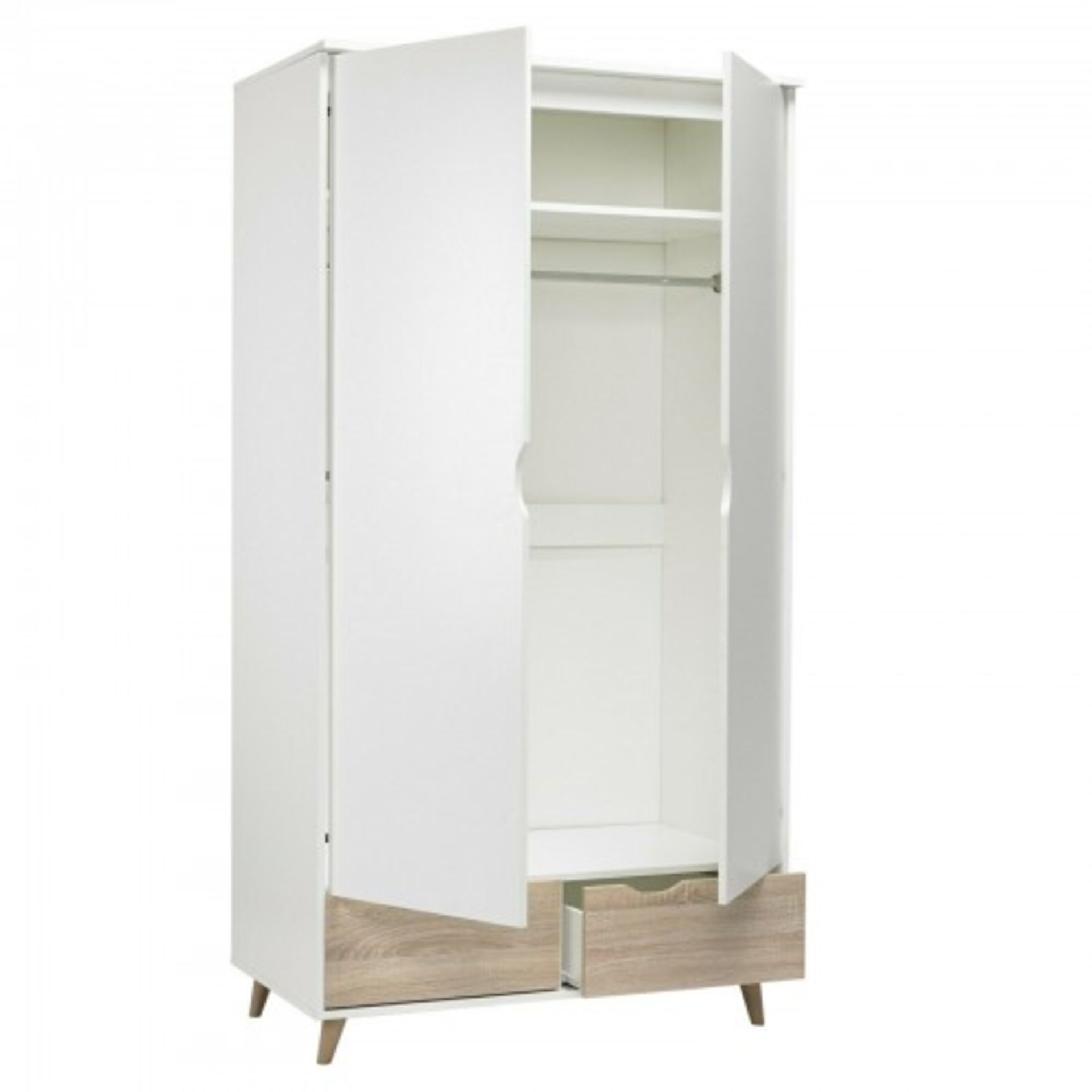 1 x 'Stockholm' Scandinavian Style 2-Door Wardrobe - Oak/White Finish - Dimensions: W100xH190xD58cm - Image 2 of 4