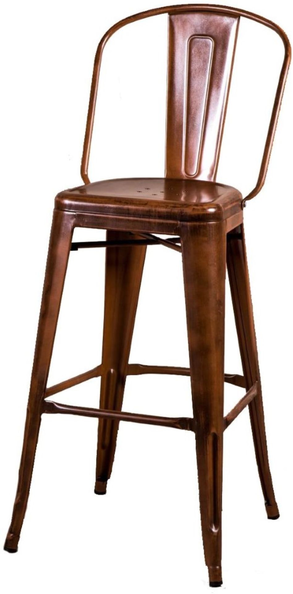 2 x Xavier Pauchard / Tolix Inspired Industrial Bar Stools With Back Rests - Finish: Antique Copper